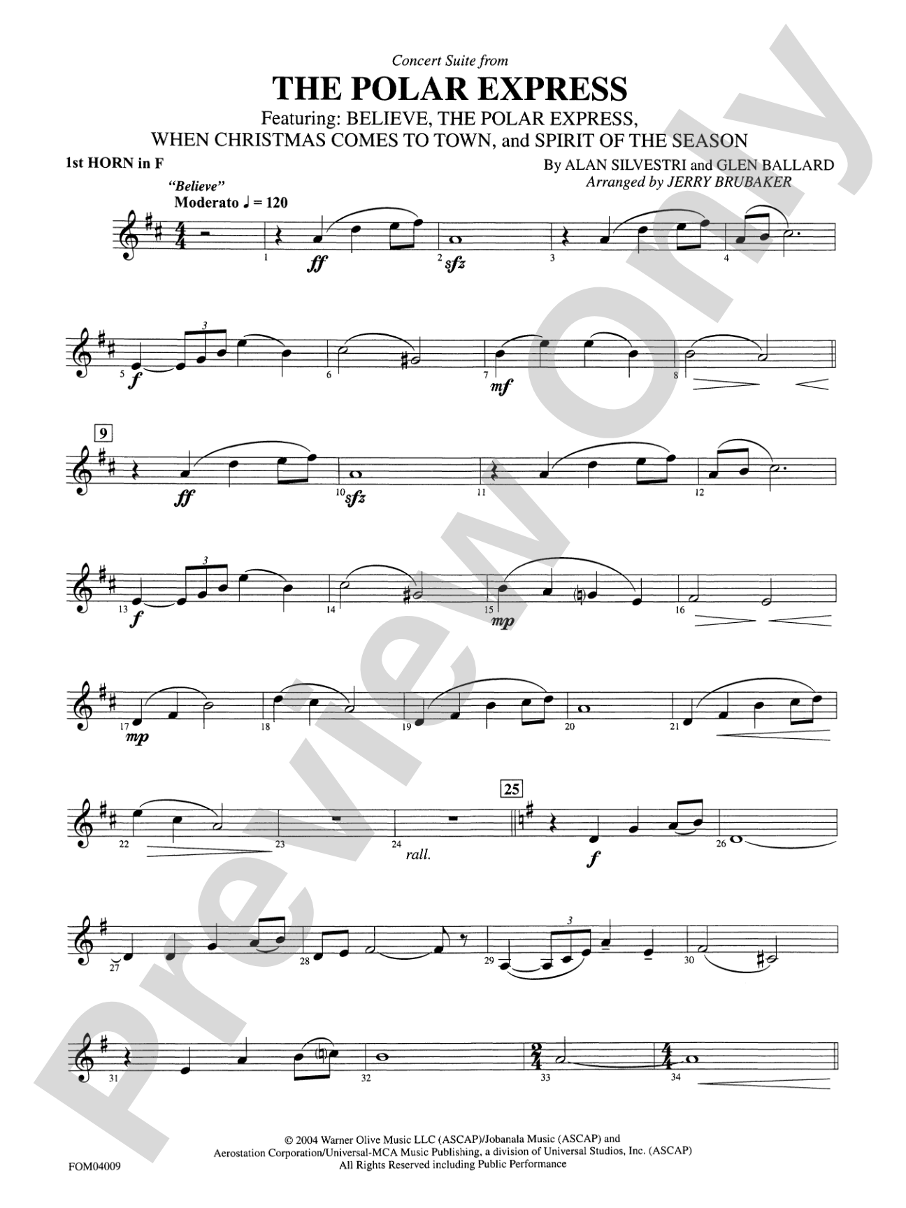 The Polar Express, Concert Suite from: 1st F Horn