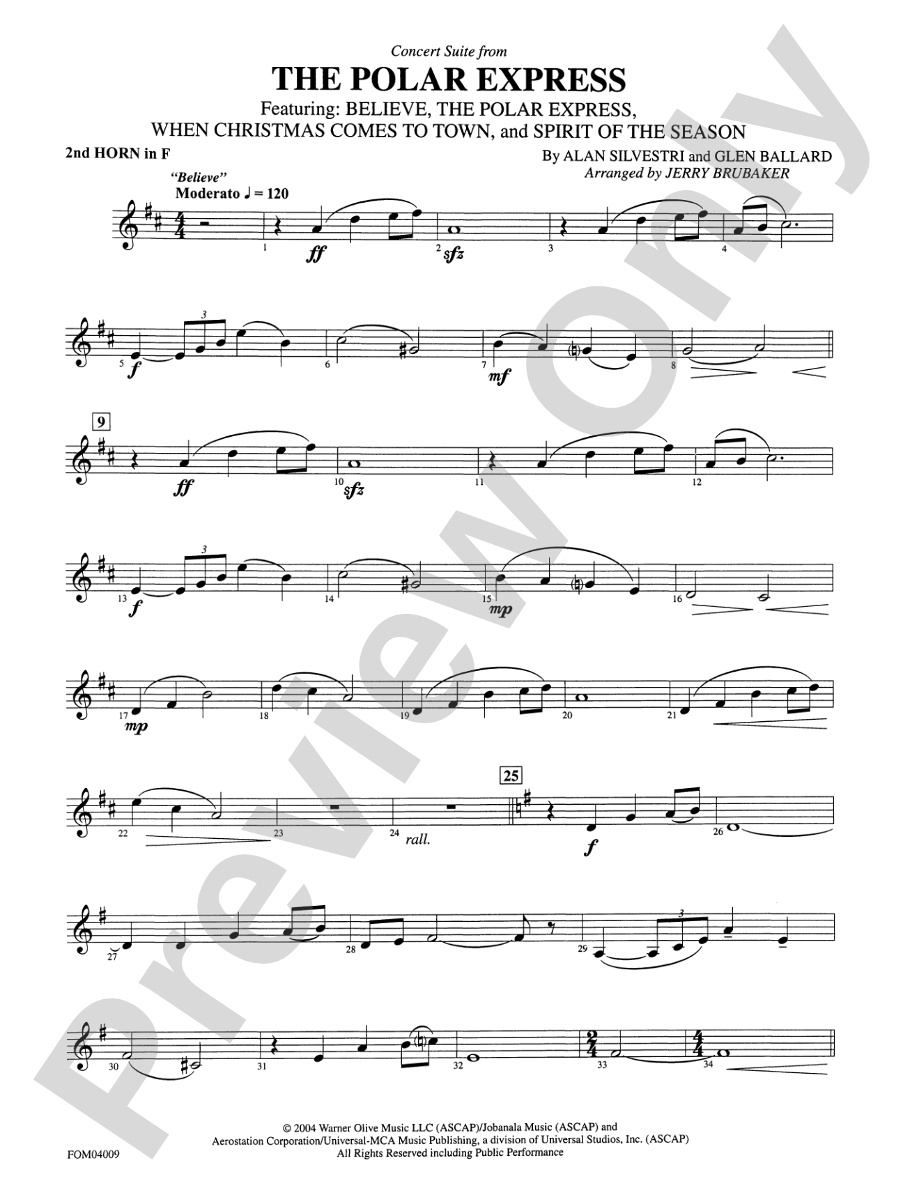 The Polar Express, Concert Suite from: 2nd F Horn