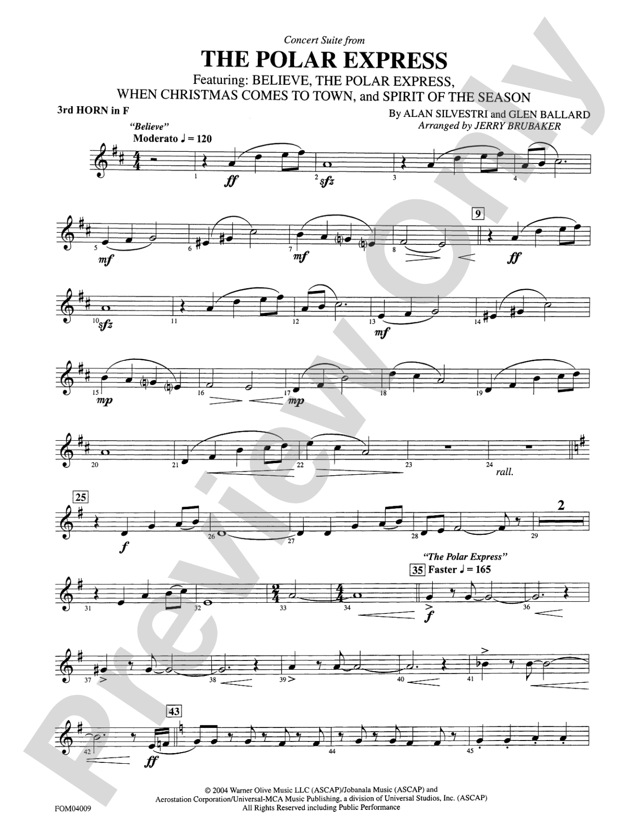 The Polar Express, Concert Suite from: 3rd F Horn