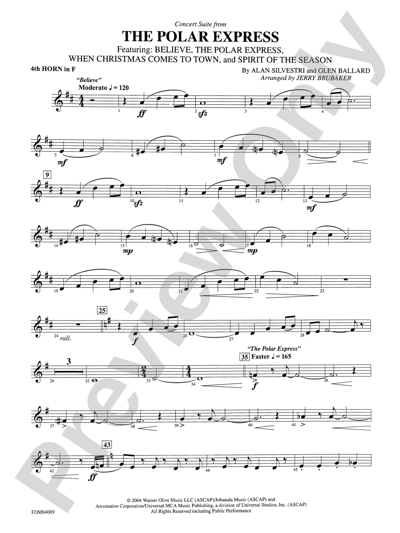 The Polar Express, Concert Suite from: 4th F Horn