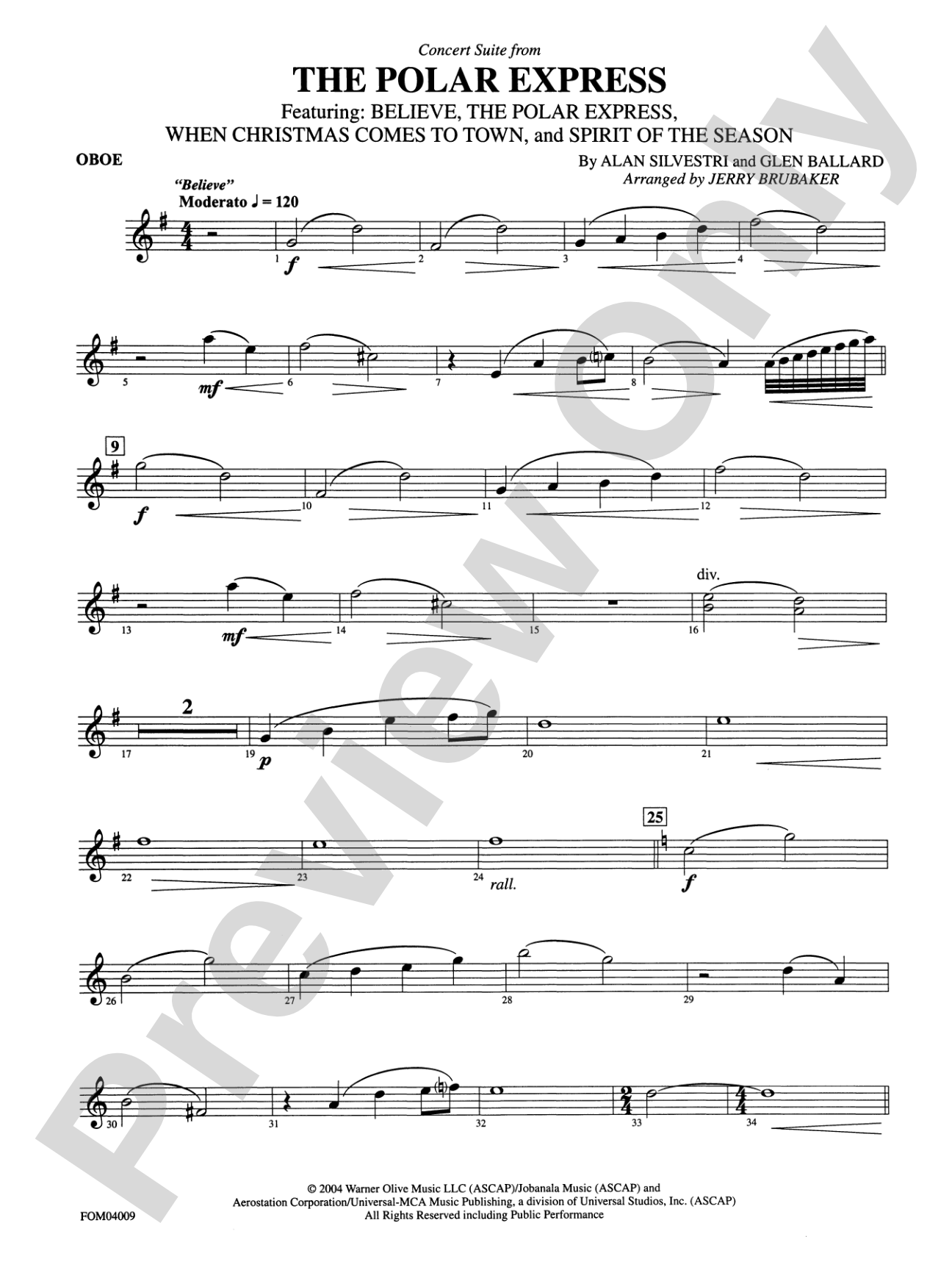 The Polar Express, Concert Suite from: Oboe