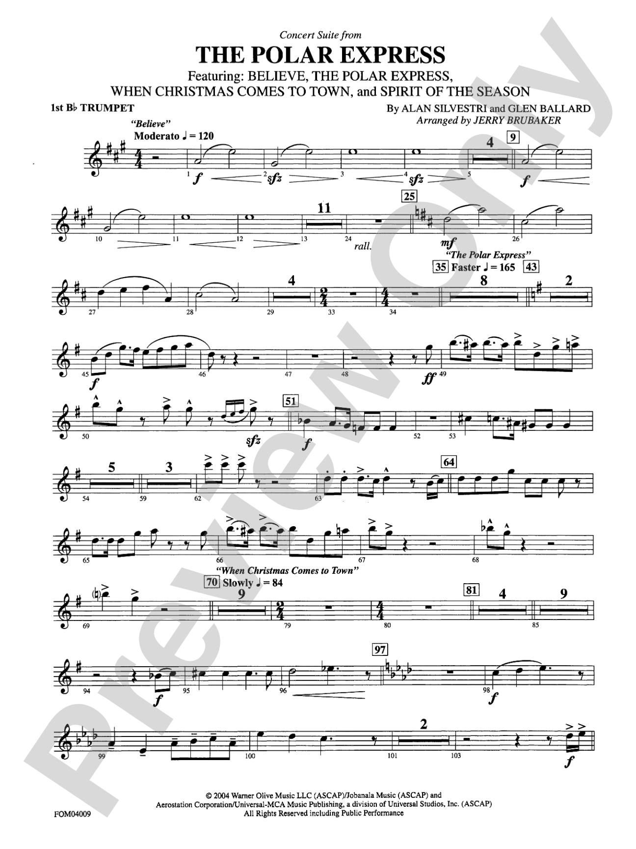 The Polar Express, Concert Suite from: 1st B-flat Trumpet