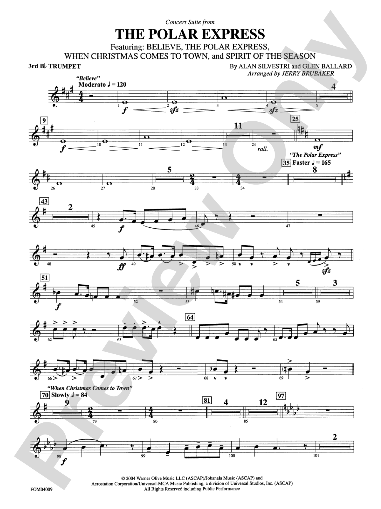 The Polar Express, Concert Suite from: 3rd B-flat Trumpet