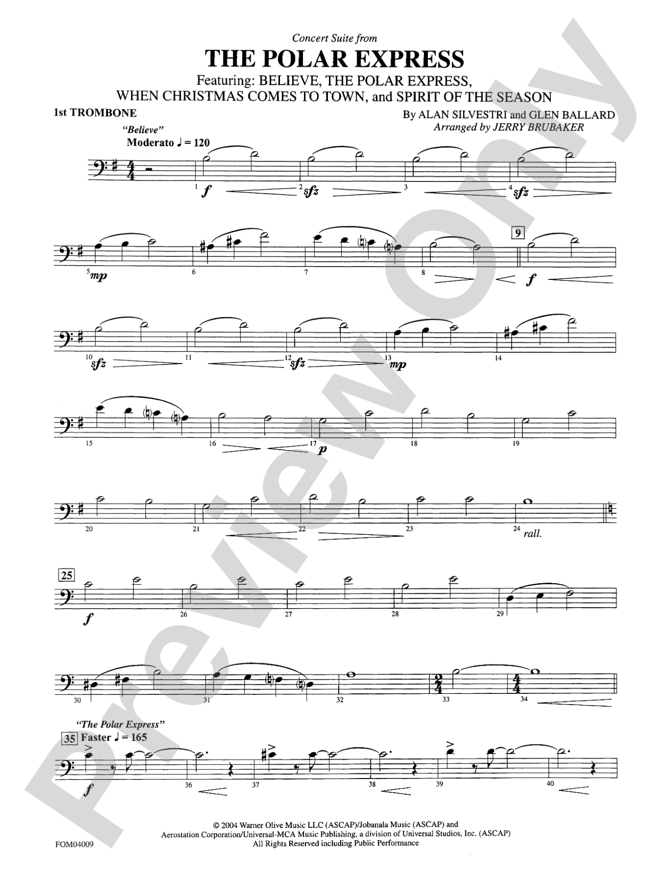 The Polar Express, Concert Suite from: 1st Trombone