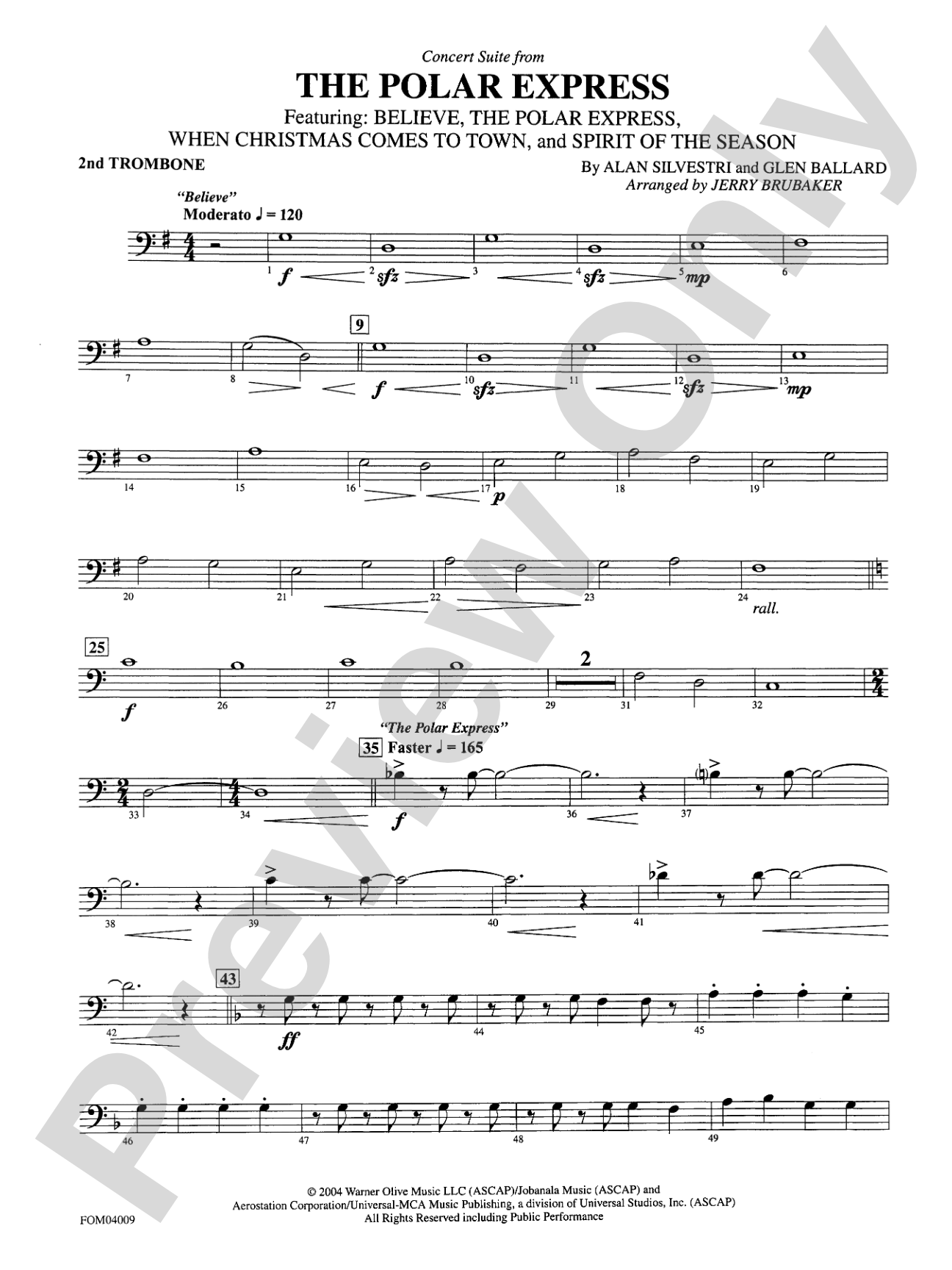 The Polar Express, Concert Suite from: 2nd Trombone