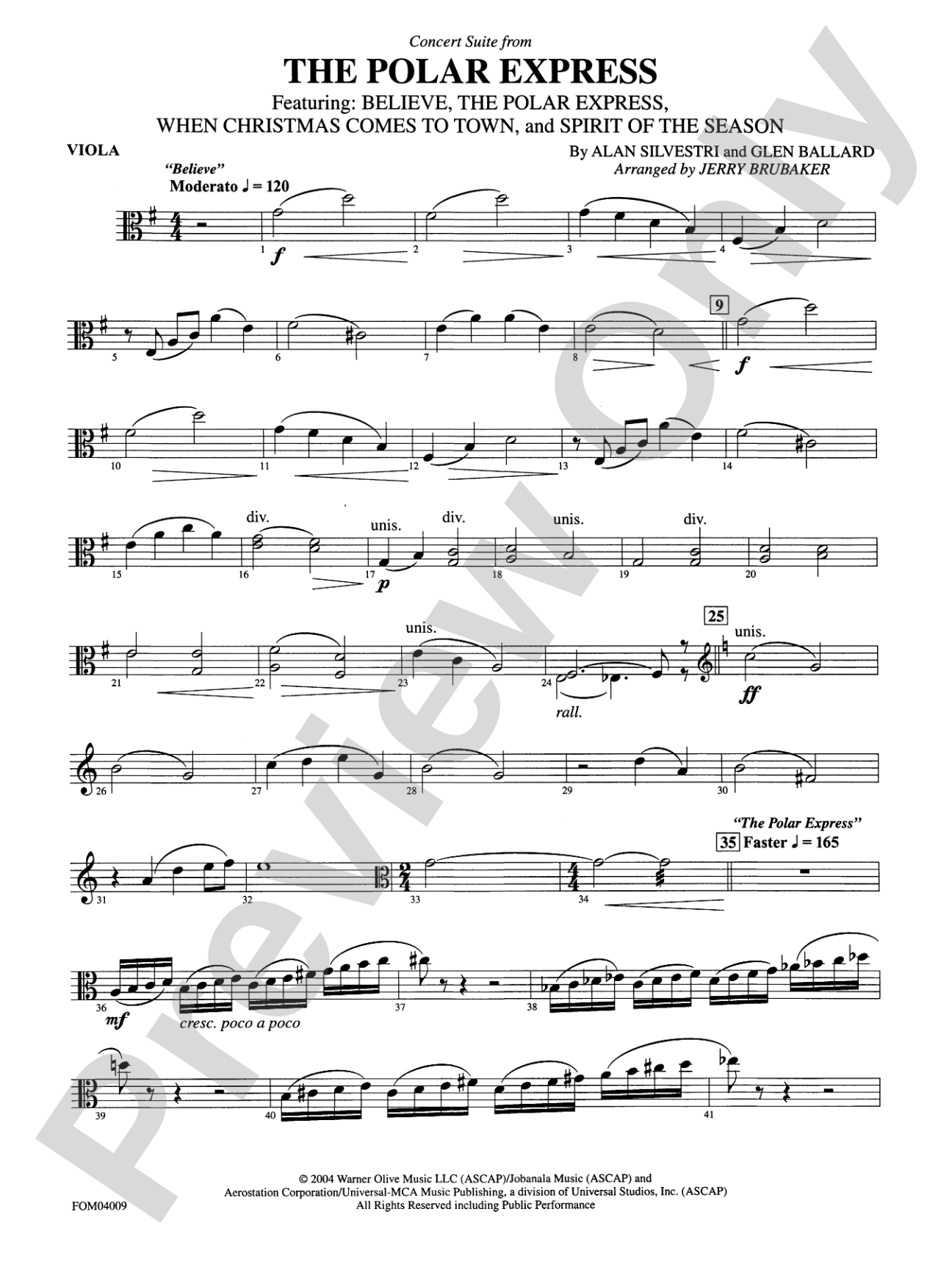 The Polar Express, Concert Suite from: Viola
