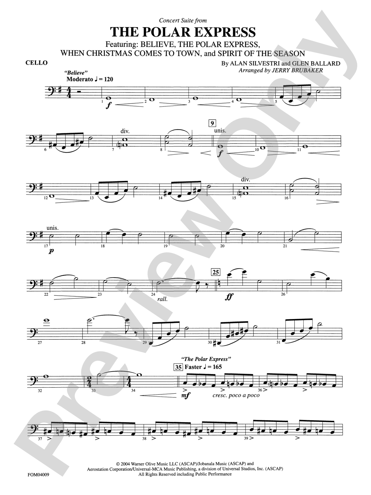 The Polar Express, Concert Suite from: Cello
