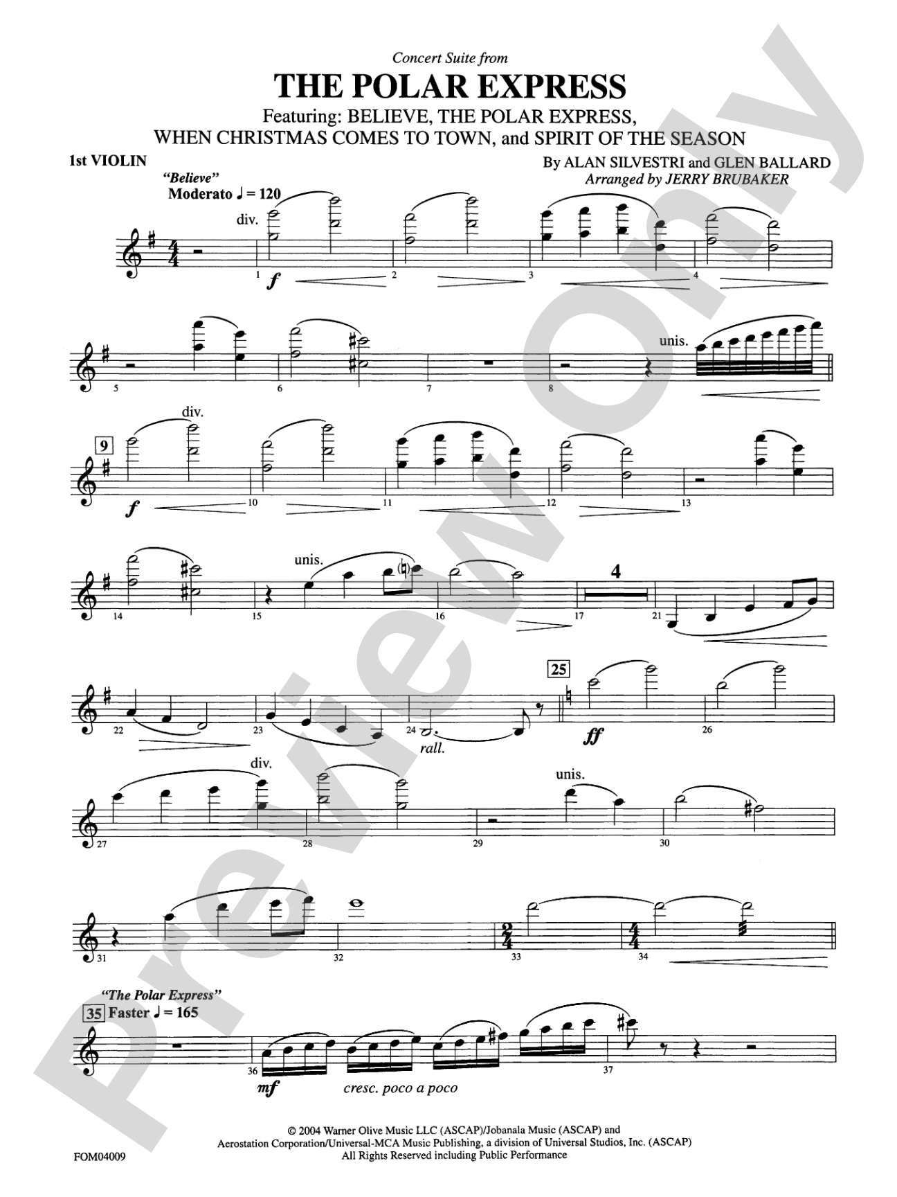 The Polar Express, Concert Suite from: 1st Violin