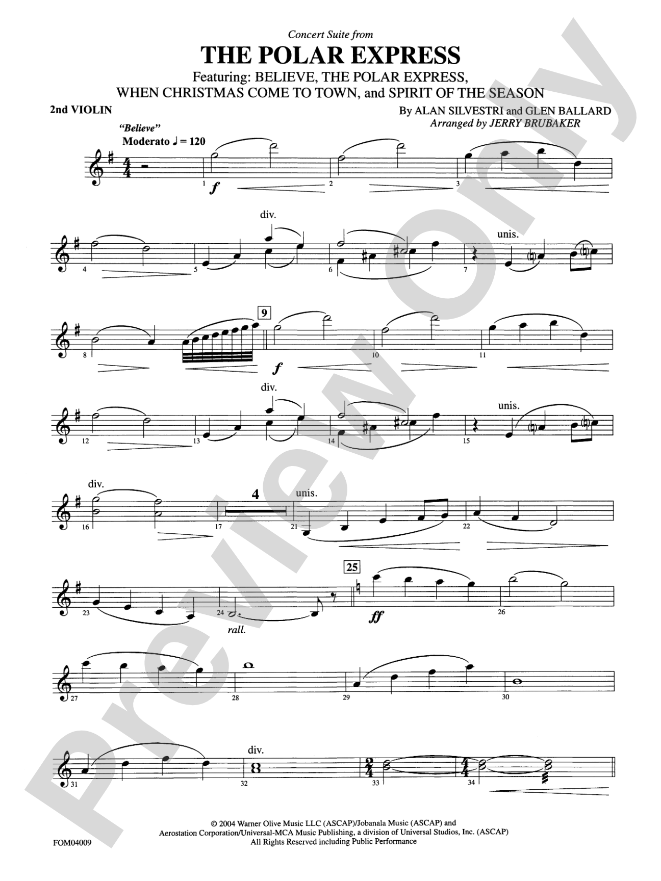 The Polar Express, Concert Suite from: 2nd Violin
