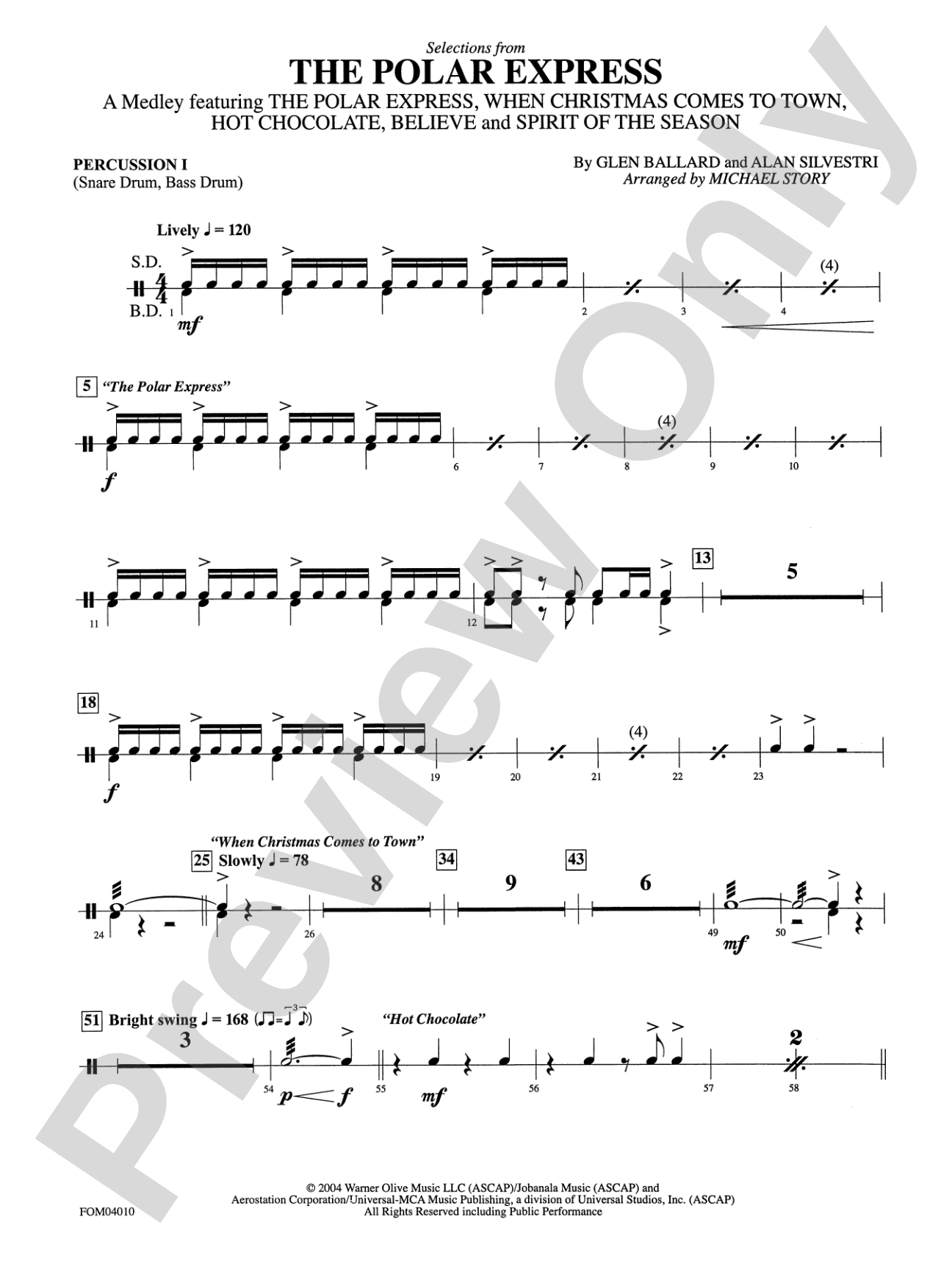 The Polar Express, Selections from: 1st Percussion