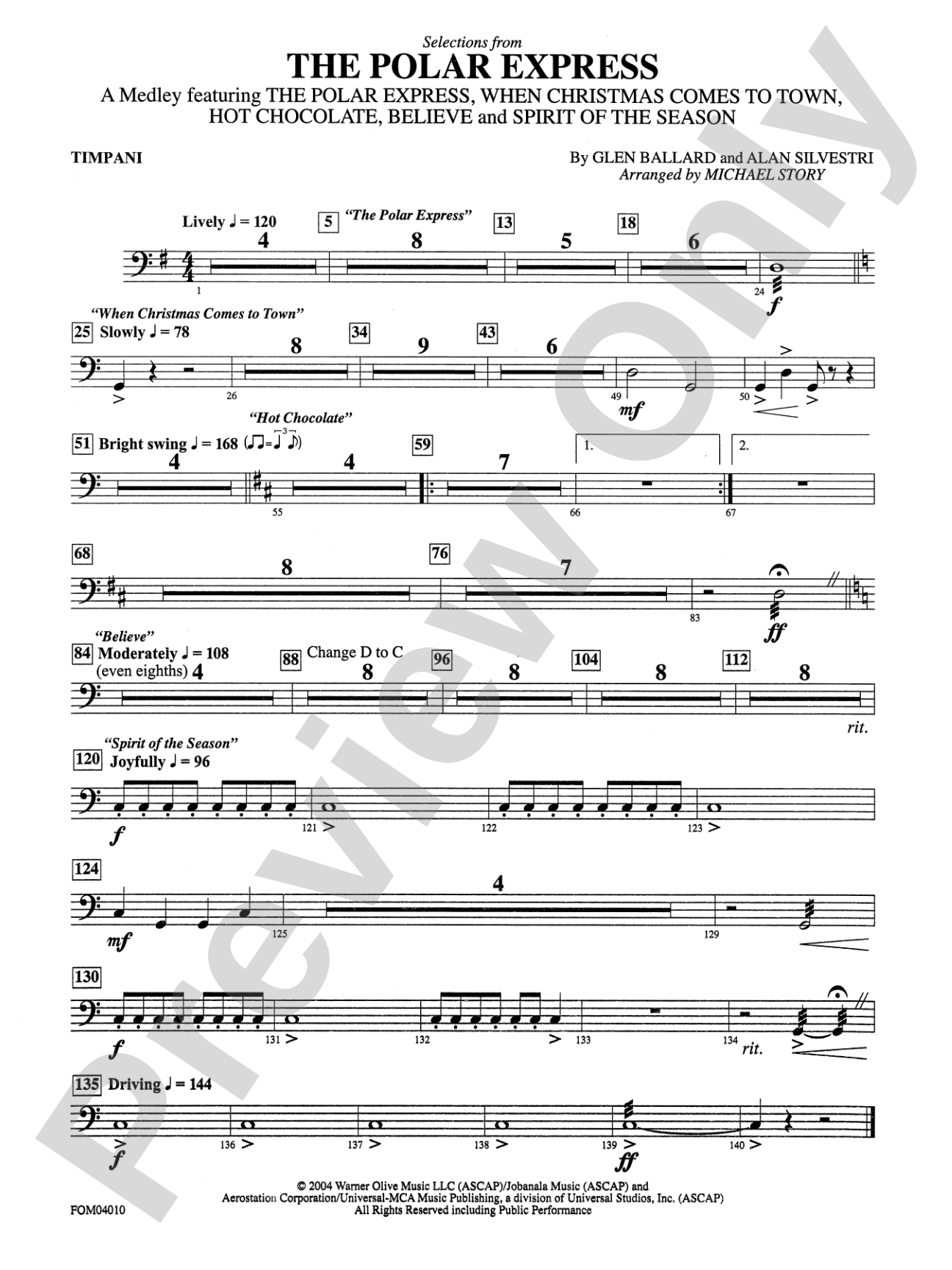 The Polar Express, Selections from: Timpani