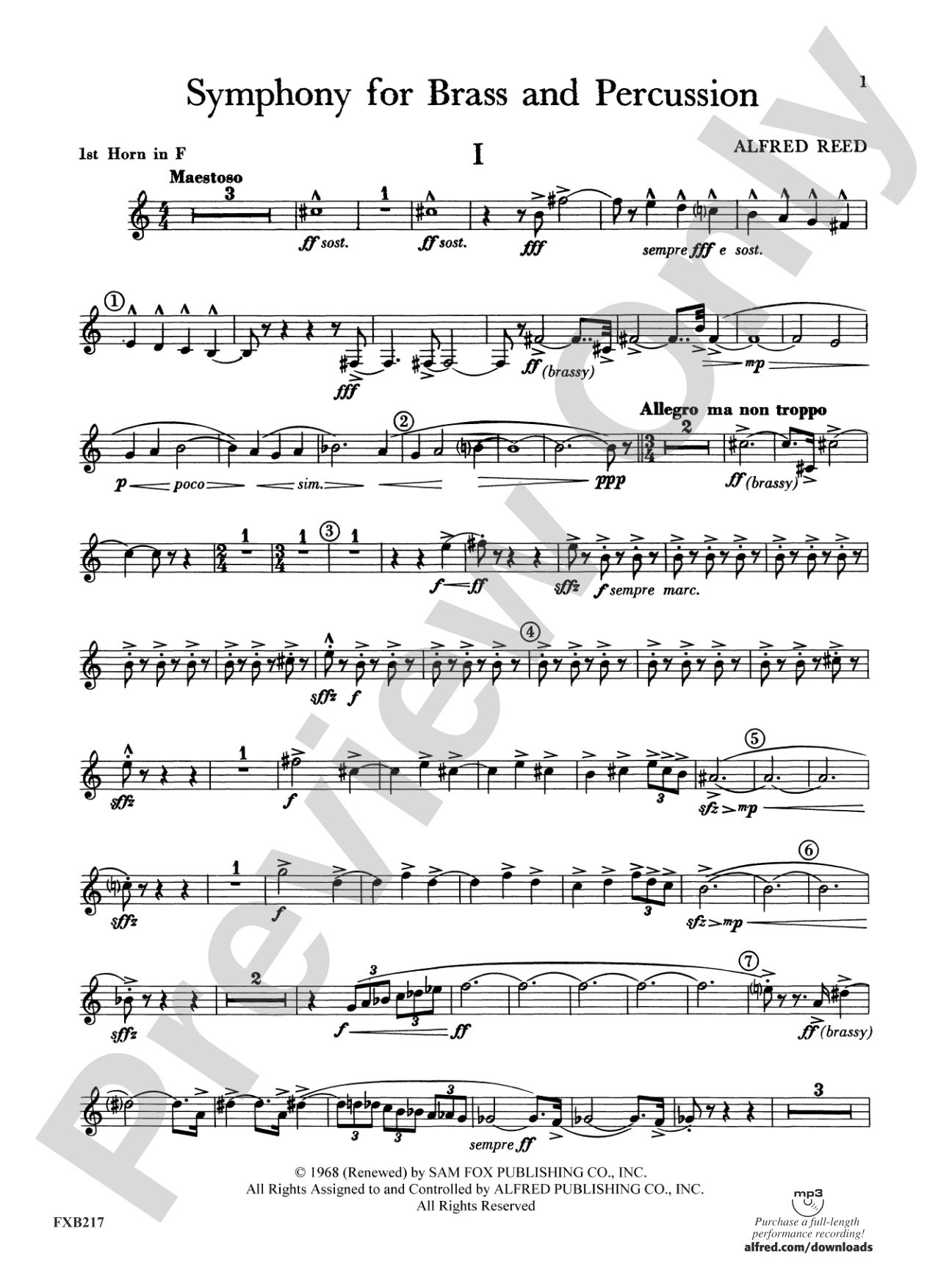 Symphony for Brass and Percussion: 1st F Horn