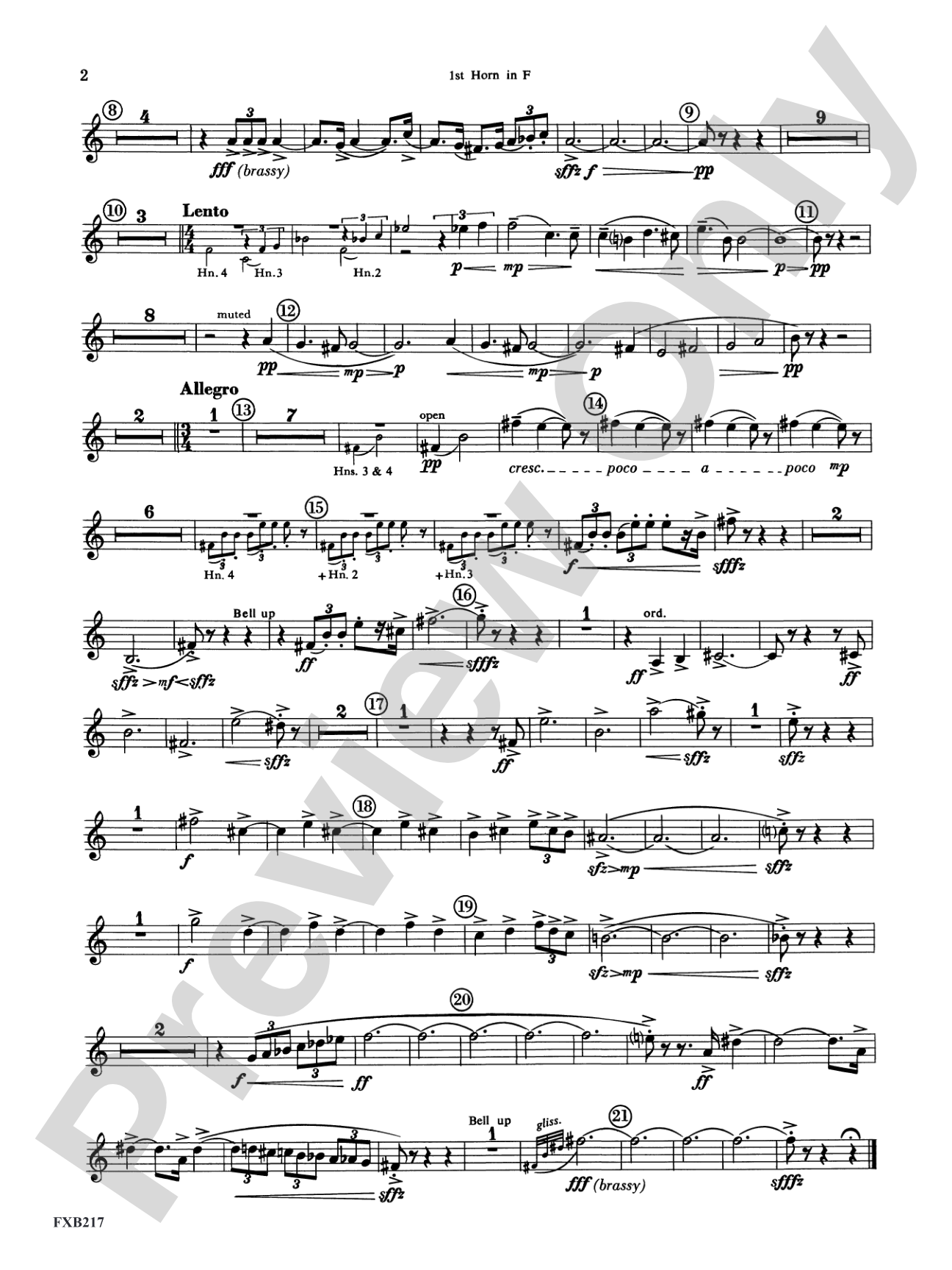 Symphony for Brass and Percussion: 1st F Horn