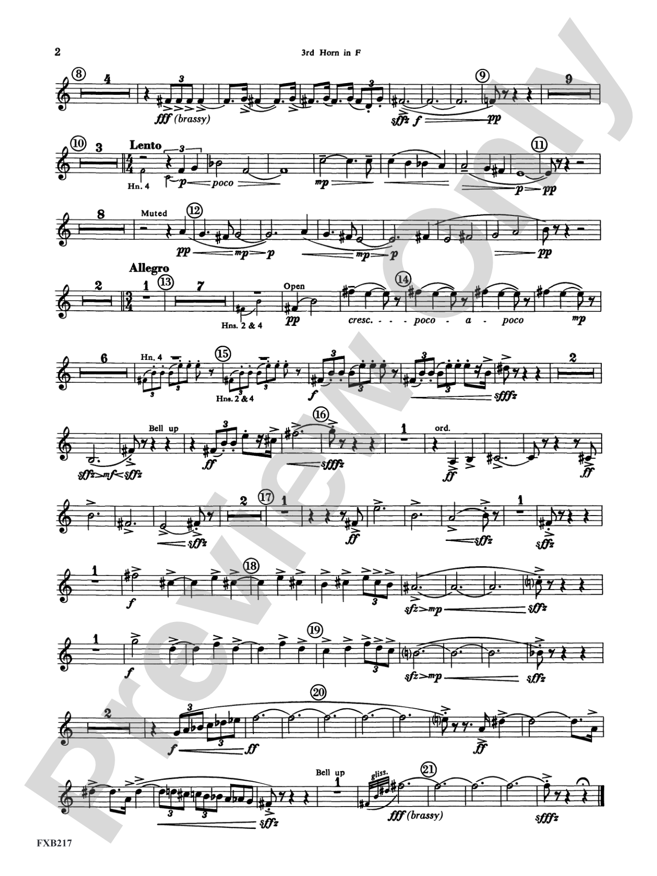 Symphony for Brass and Percussion: 3rd F Horn