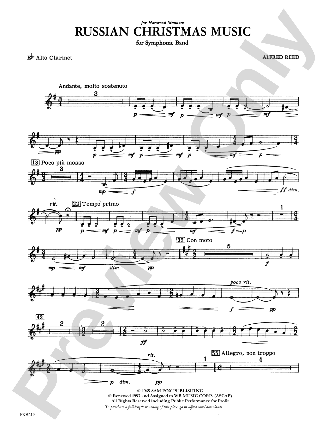 Russian Christmas Music: E-flat Alto Clarinet