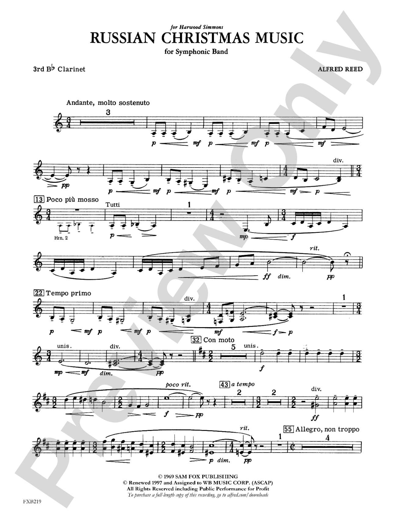 Russian Christmas Music: 3rd B-flat Clarinet