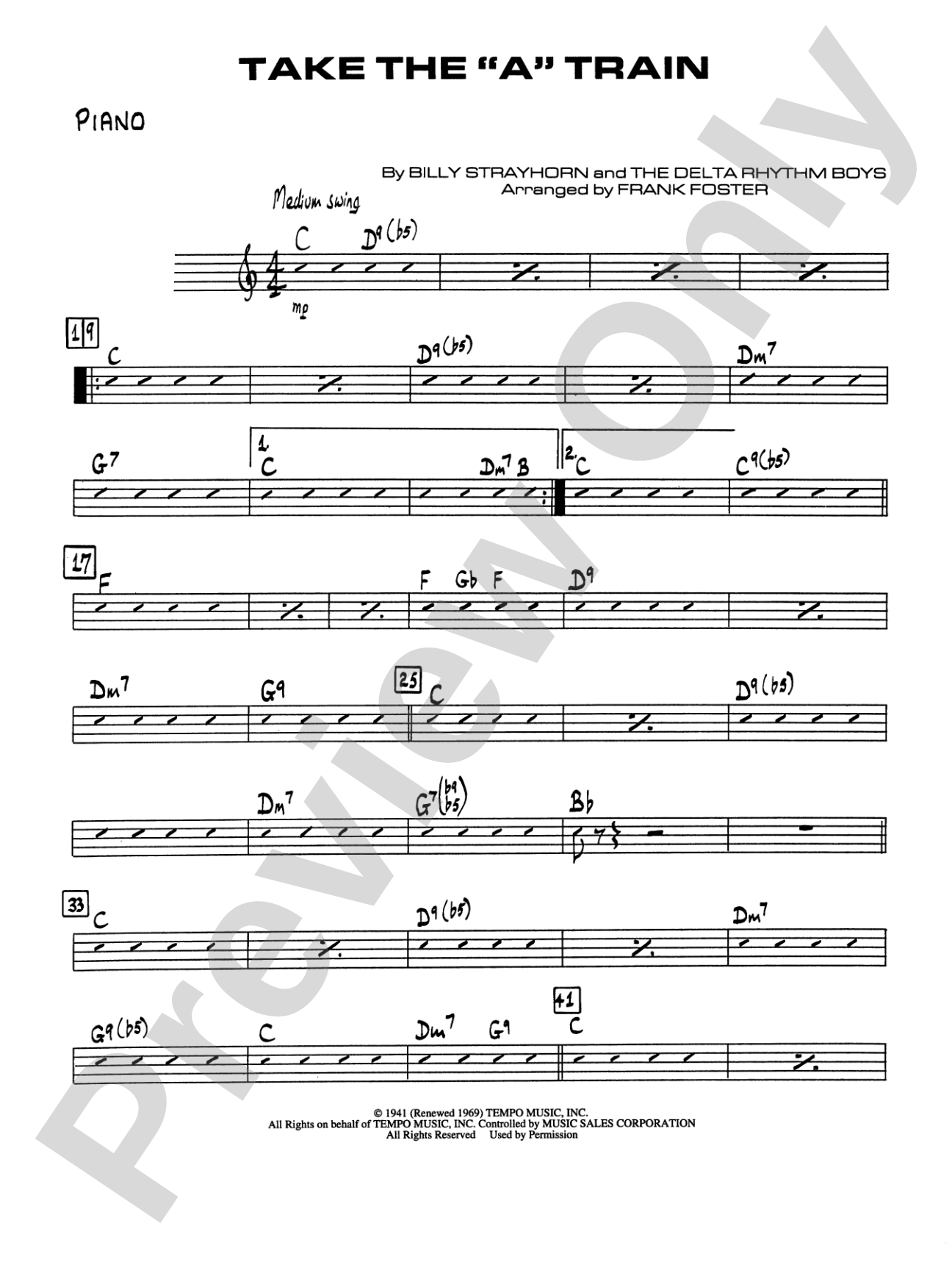 Take the "A" Train: Piano Accompaniment