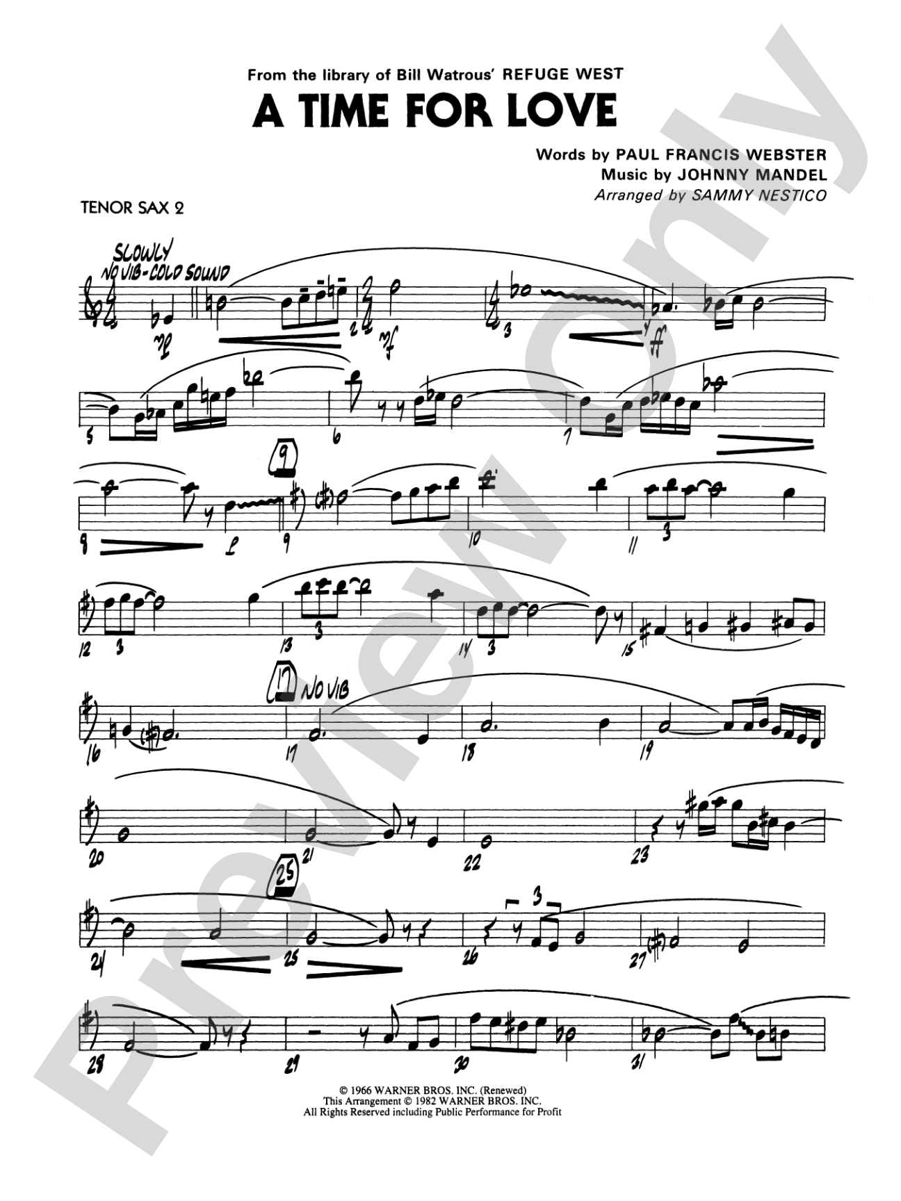 A Time for Love: 2nd B-flat Tenor Saxophone