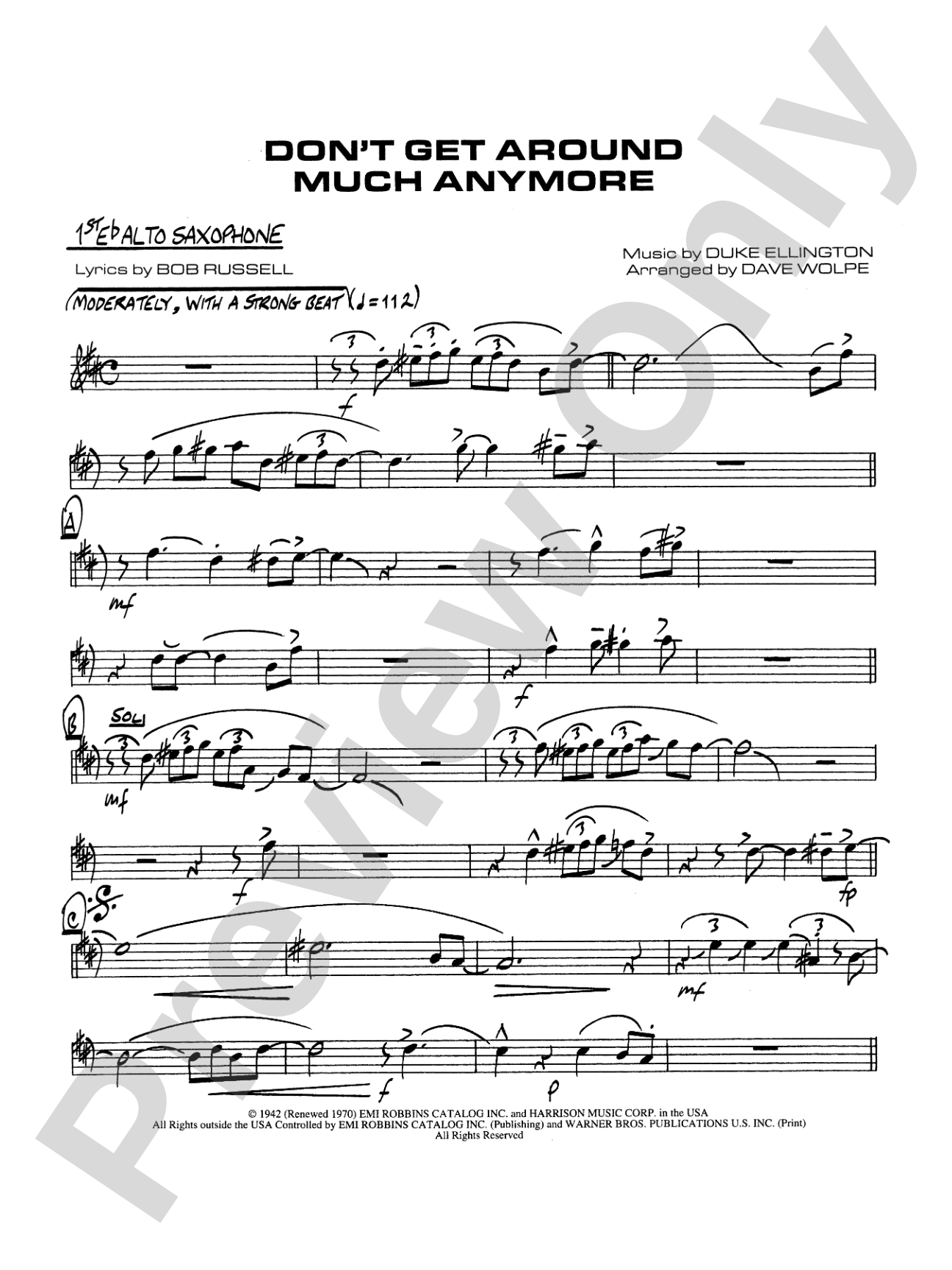 Don't Get Around Much Anymore: E-flat Alto Saxophone
