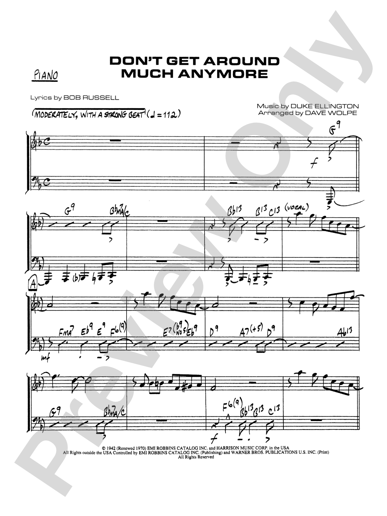 Don't Get Around Much Anymore: Piano Accompaniment