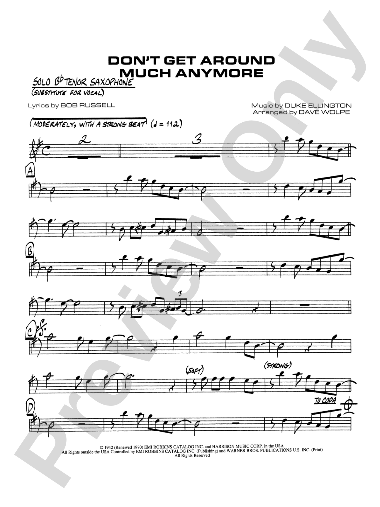 Don't Get Around Much Anymore: Solo Tenor Saxophone