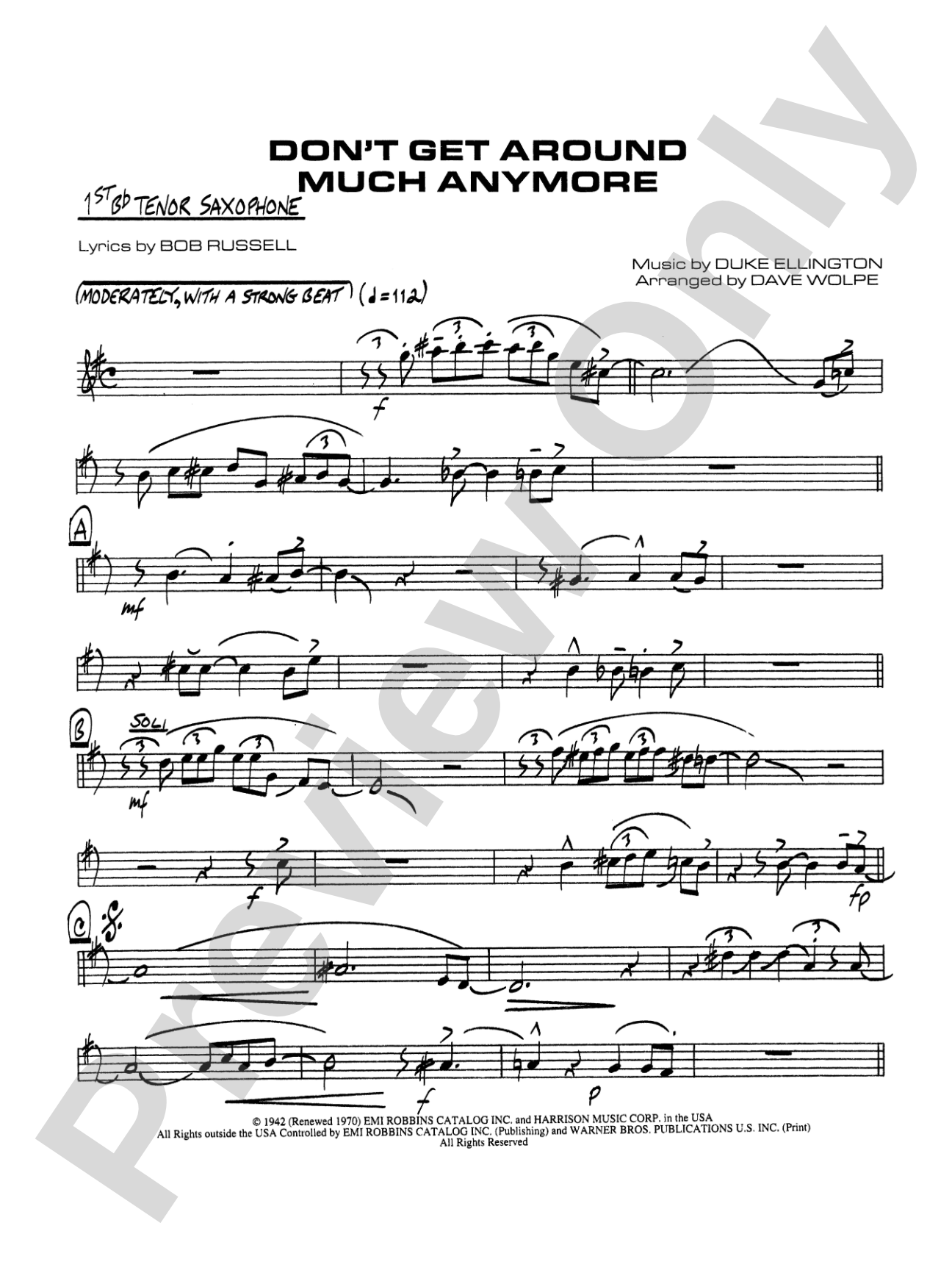 Don't Get Around Much Anymore: B-flat Tenor Saxophone