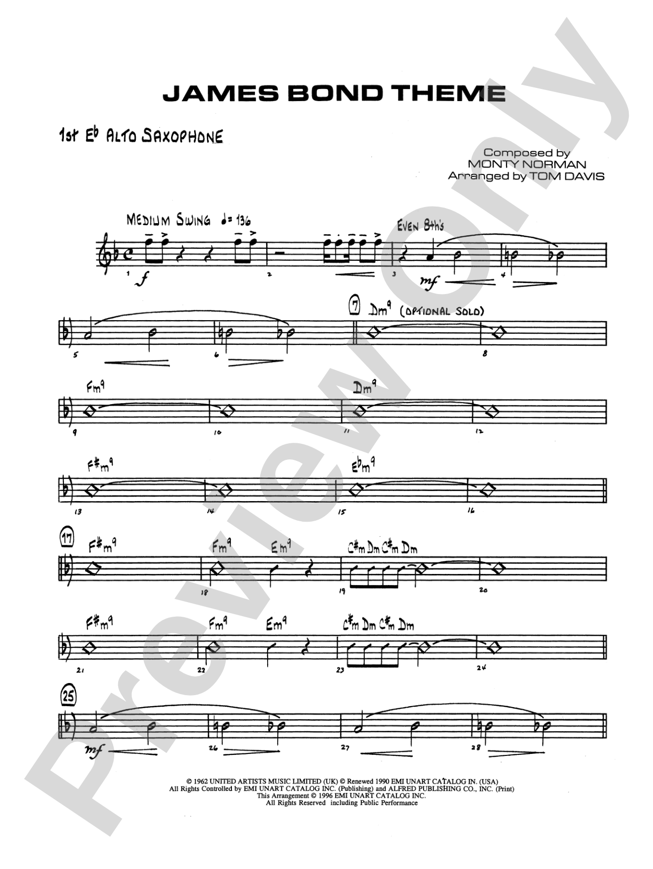 James Bond Theme: E-flat Alto Saxophone