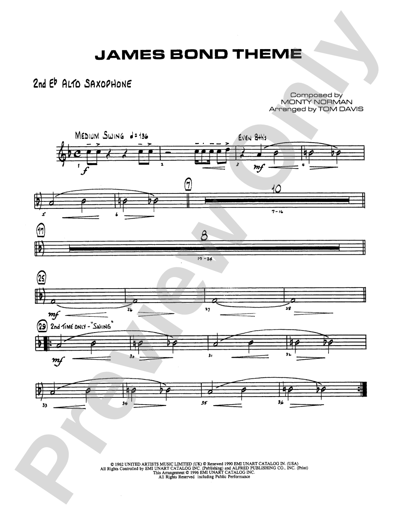 James Bond Theme: 2nd E-flat Alto Saxophone
