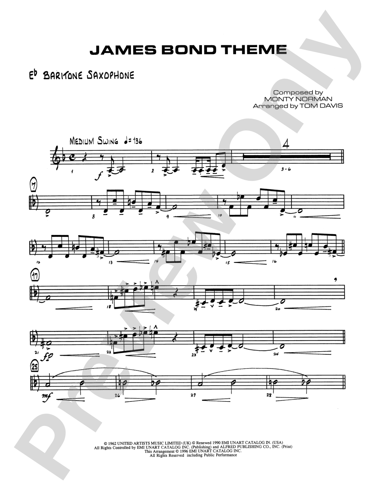 James Bond Theme: E-flat Baritone Saxophone