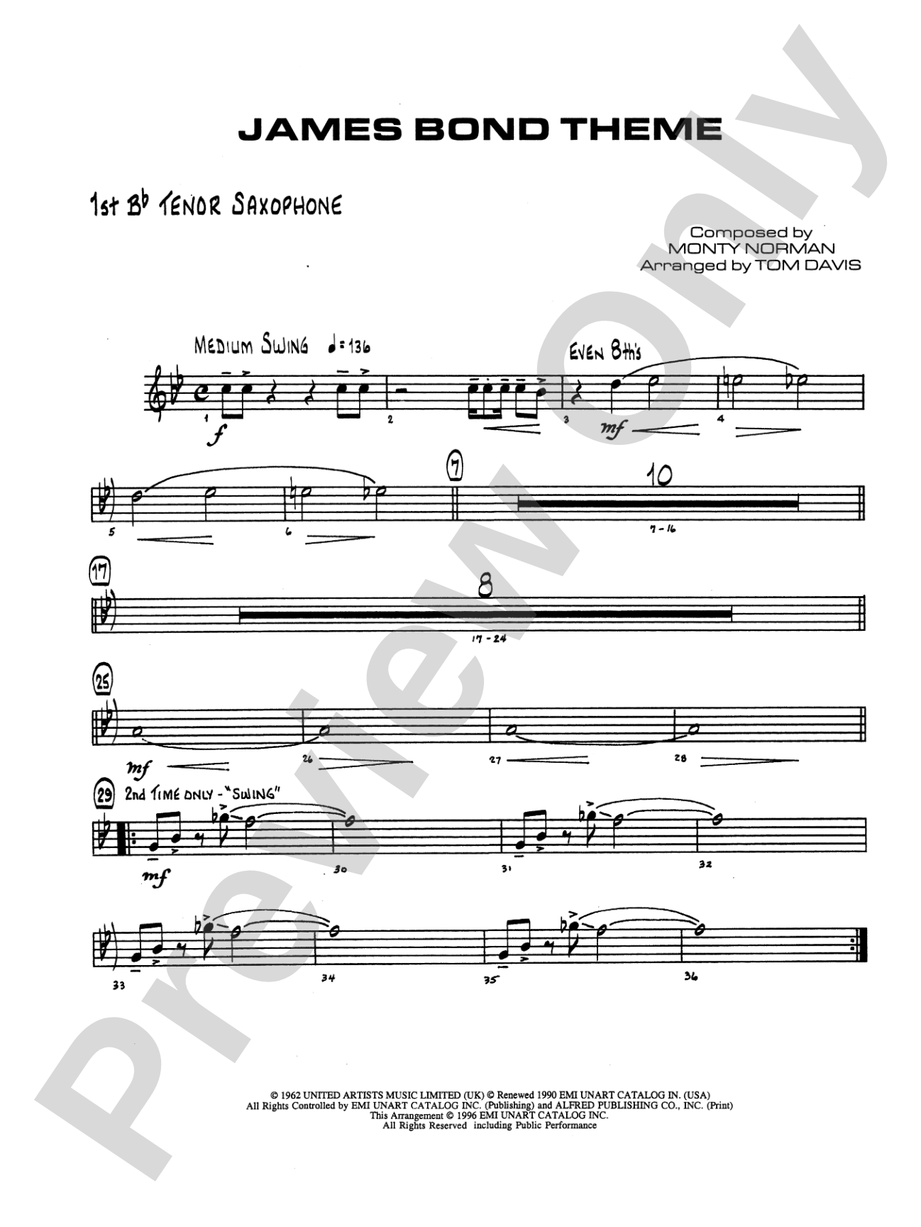 James Bond Theme: B-flat Tenor Saxophone