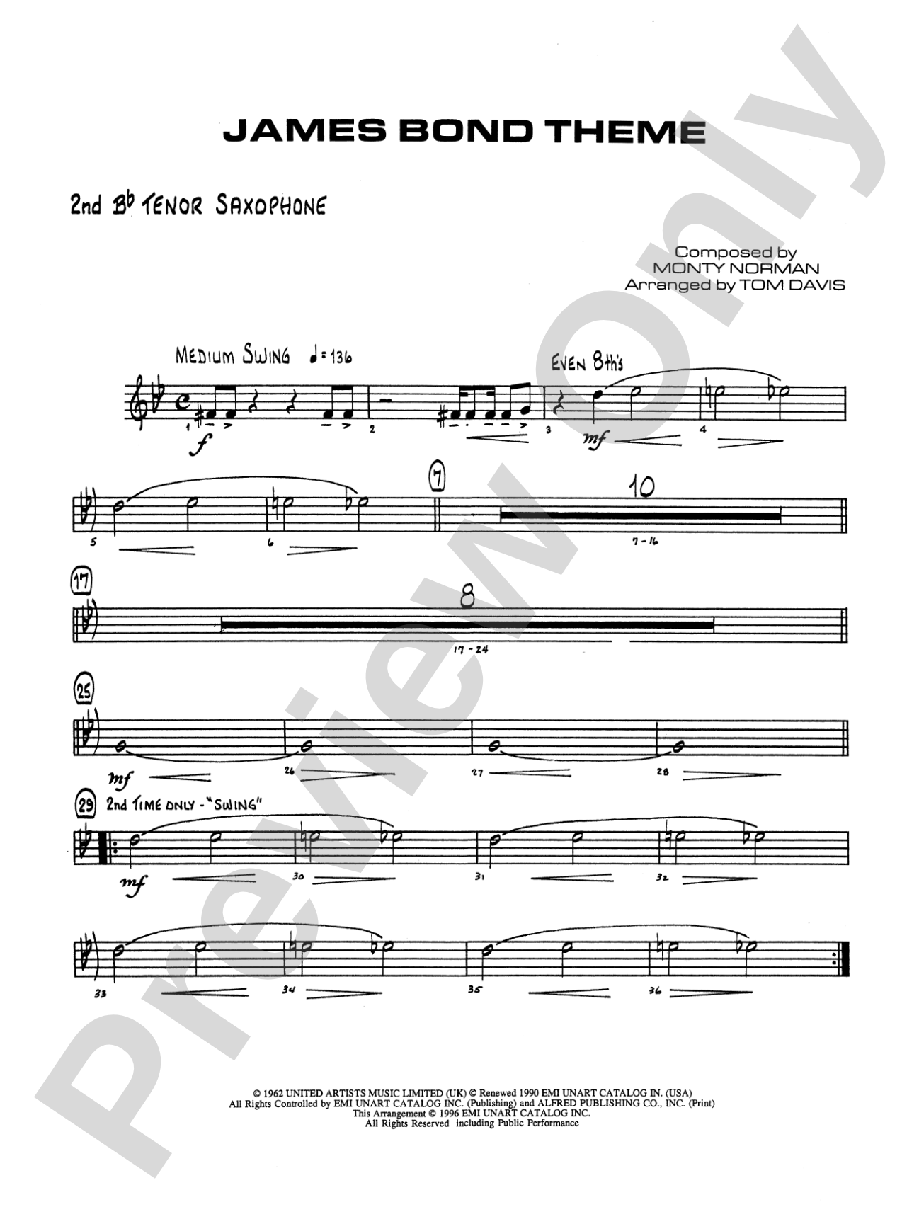 James Bond Theme: 2nd B-flat Tenor Saxophone