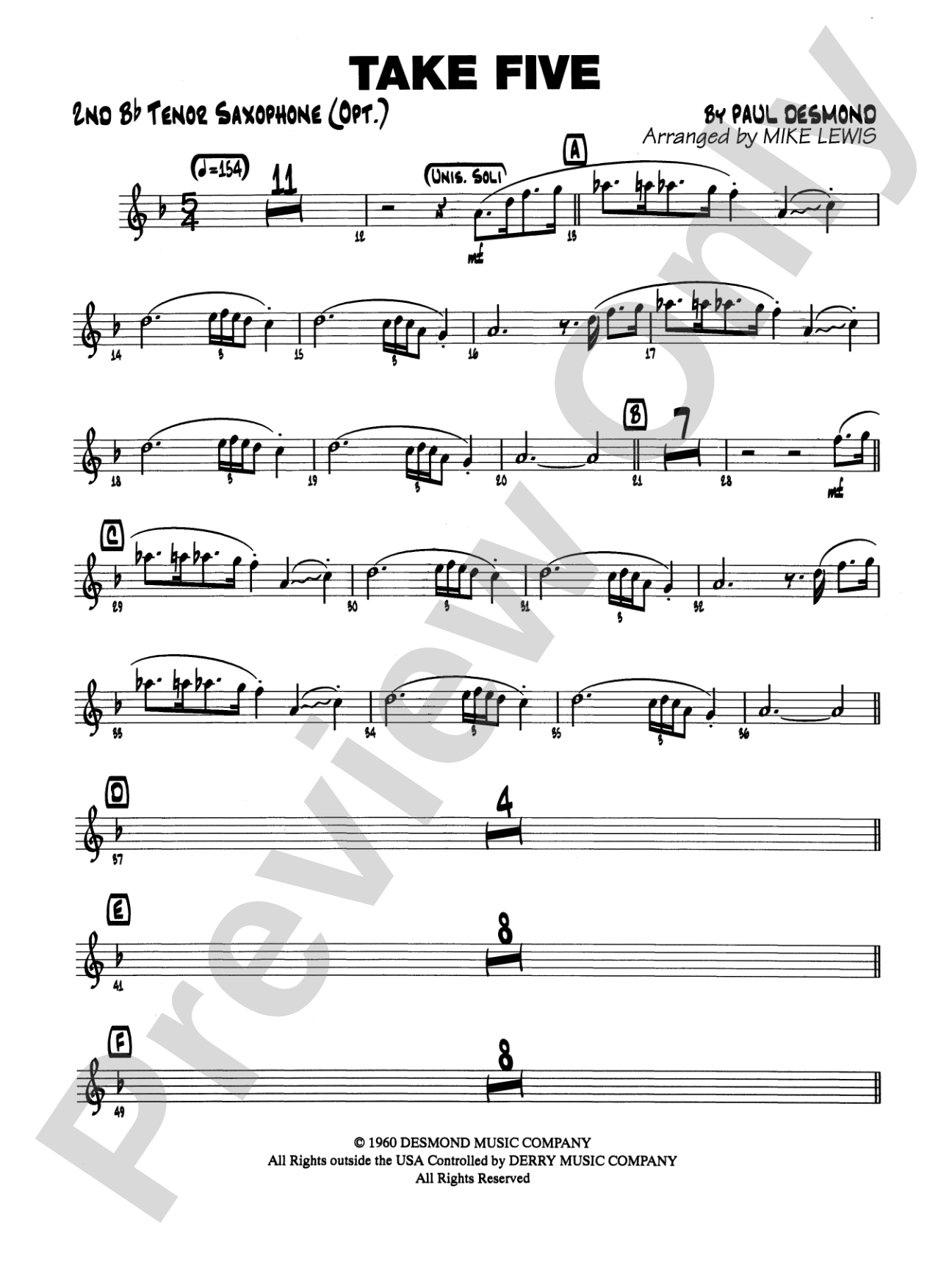 Take Five: 2nd B-flat Tenor Saxophone