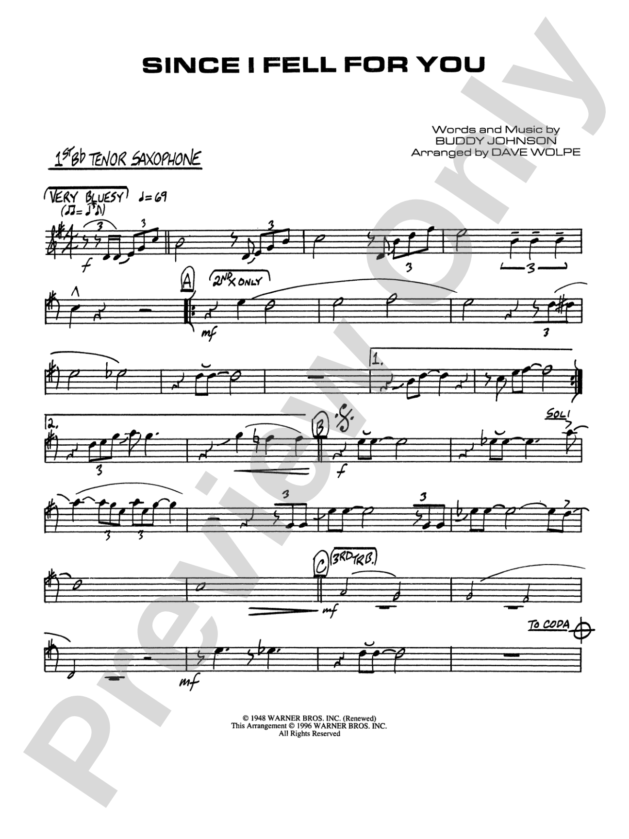 Since I Fell for You: B-flat Tenor Saxophone