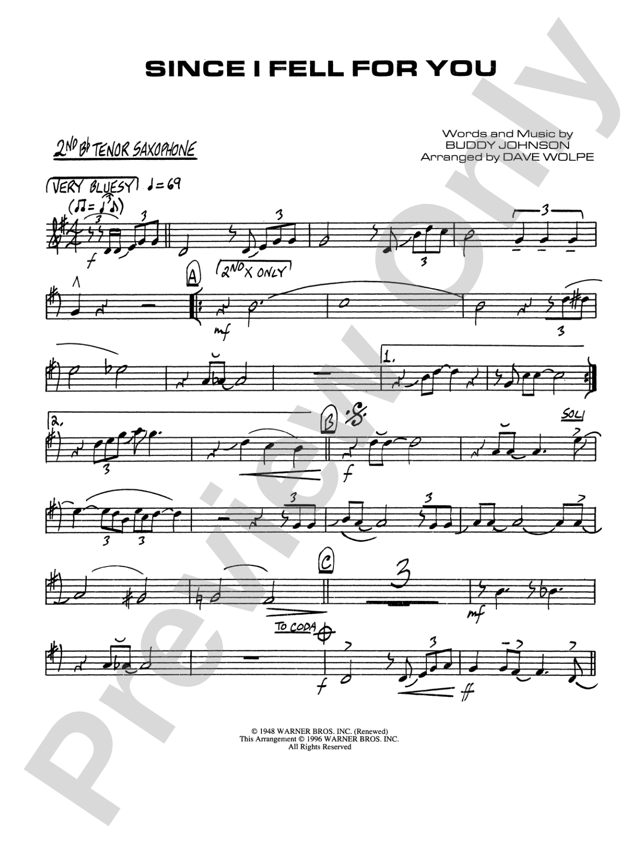 Since I Fell for You: 2nd B-flat Tenor Saxophone