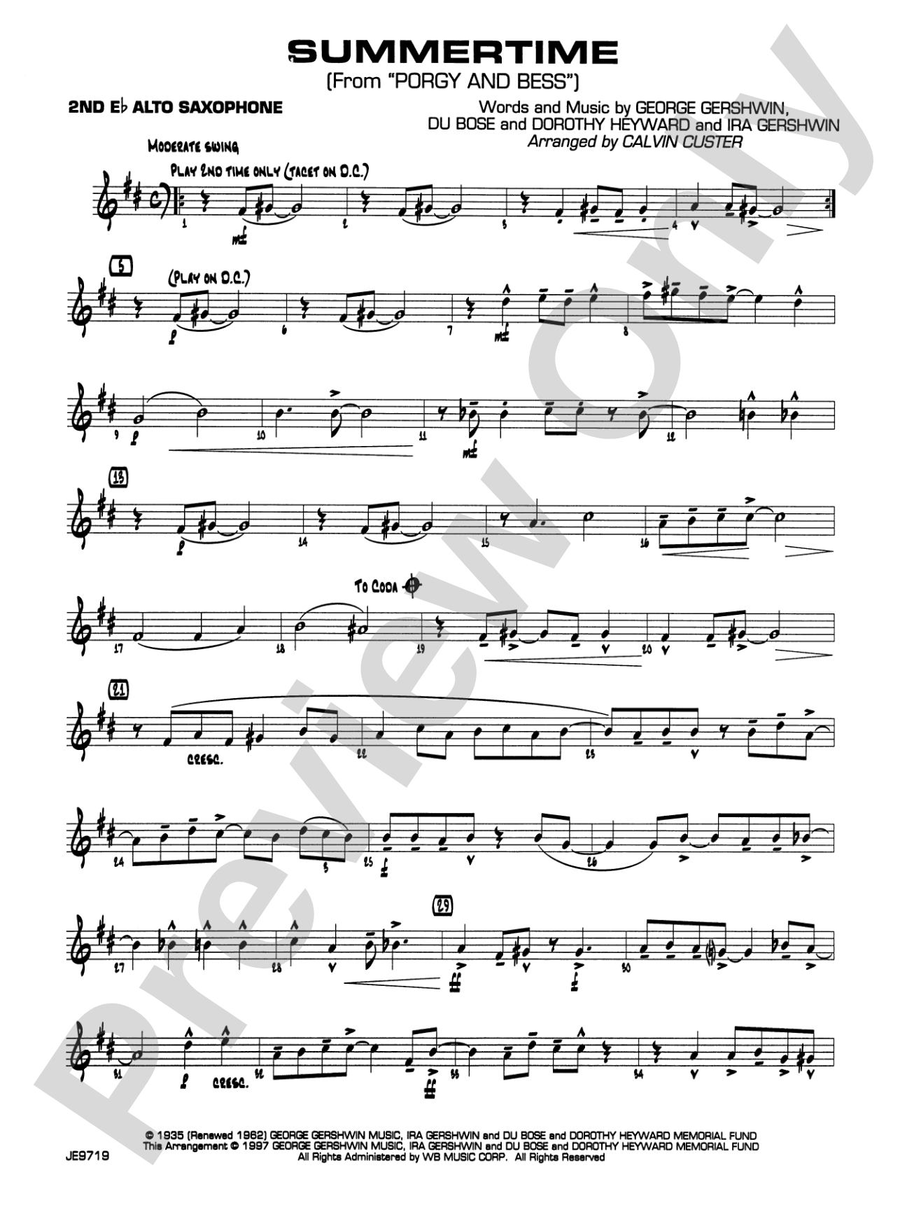 Summertime (from Porgy and Bess®): 2nd E-flat Alto Saxophone
