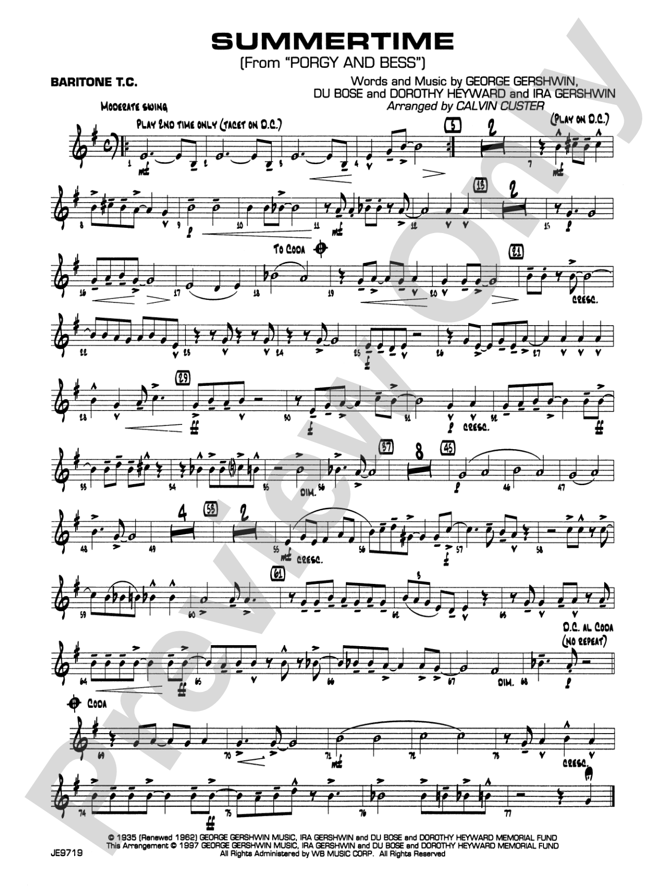 Summertime (from Porgy and Bess®): Baritone T.C.