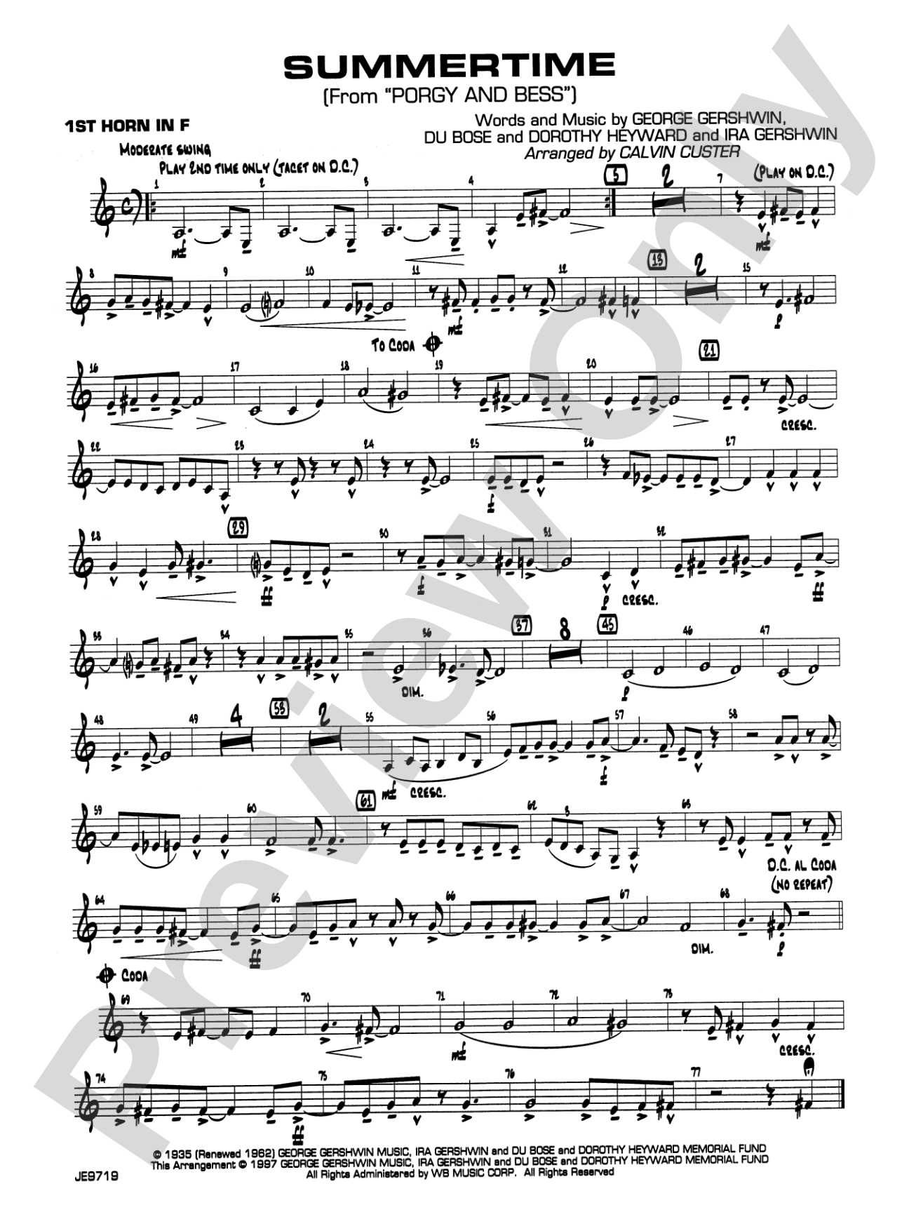Summertime (from Porgy and Bess®): 1st F Horn