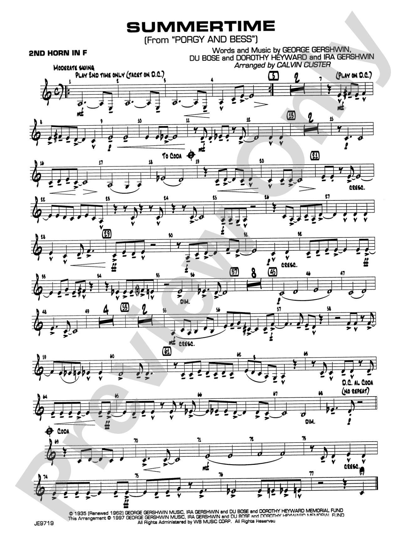 Summertime (from Porgy and Bess®): 2nd F Horn