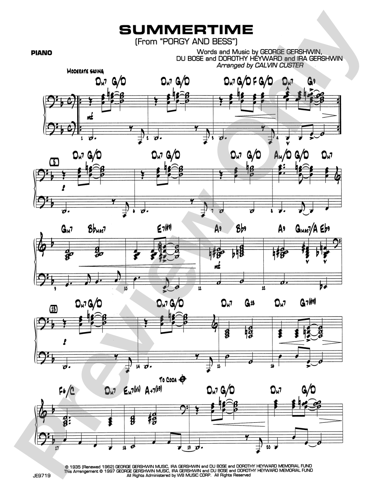 Summertime (from Porgy and Bess®): Piano Accompaniment