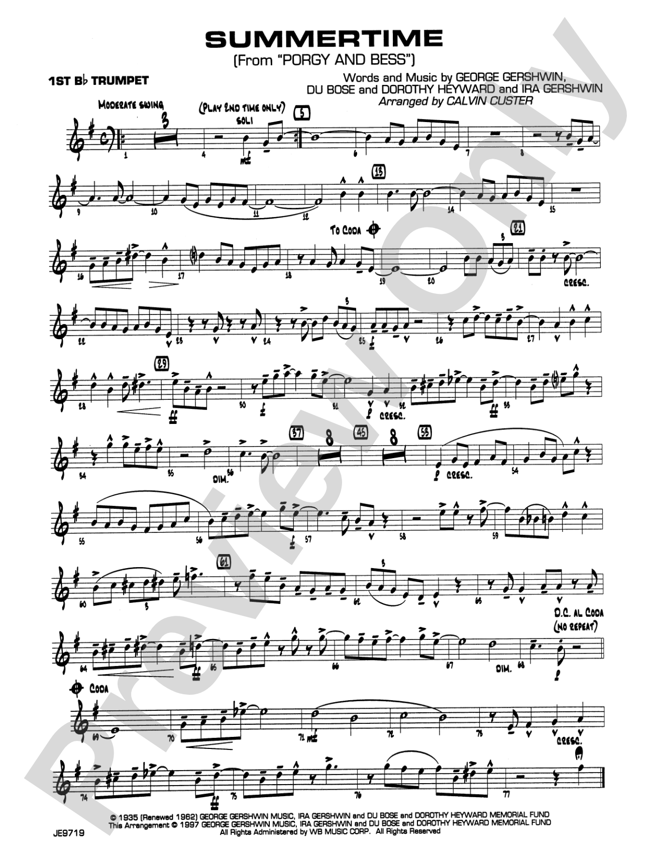 Summertime (from Porgy and Bess®): 1st B-flat Trumpet