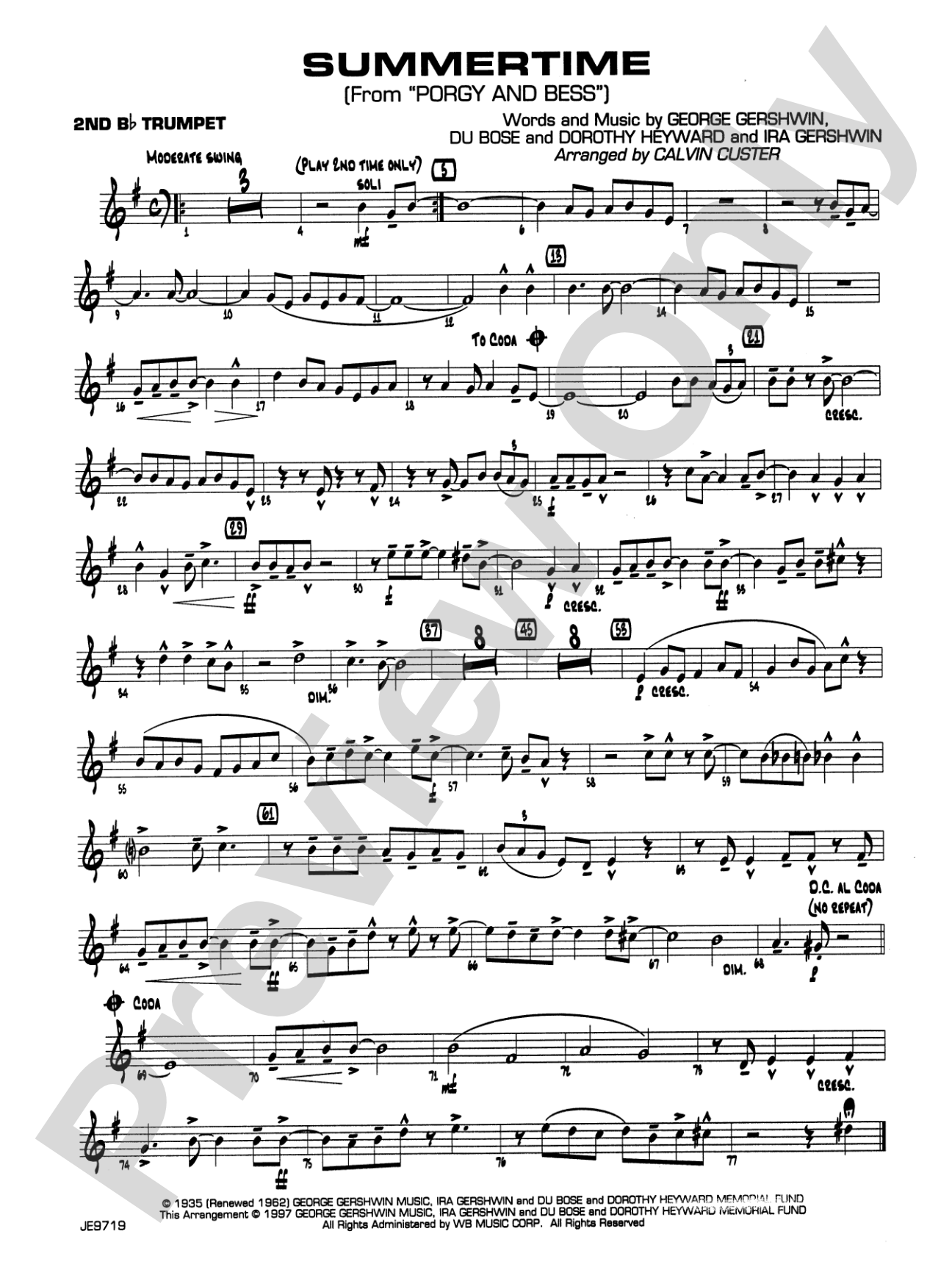 Summertime (from Porgy and Bess®): 2nd B-flat Trumpet