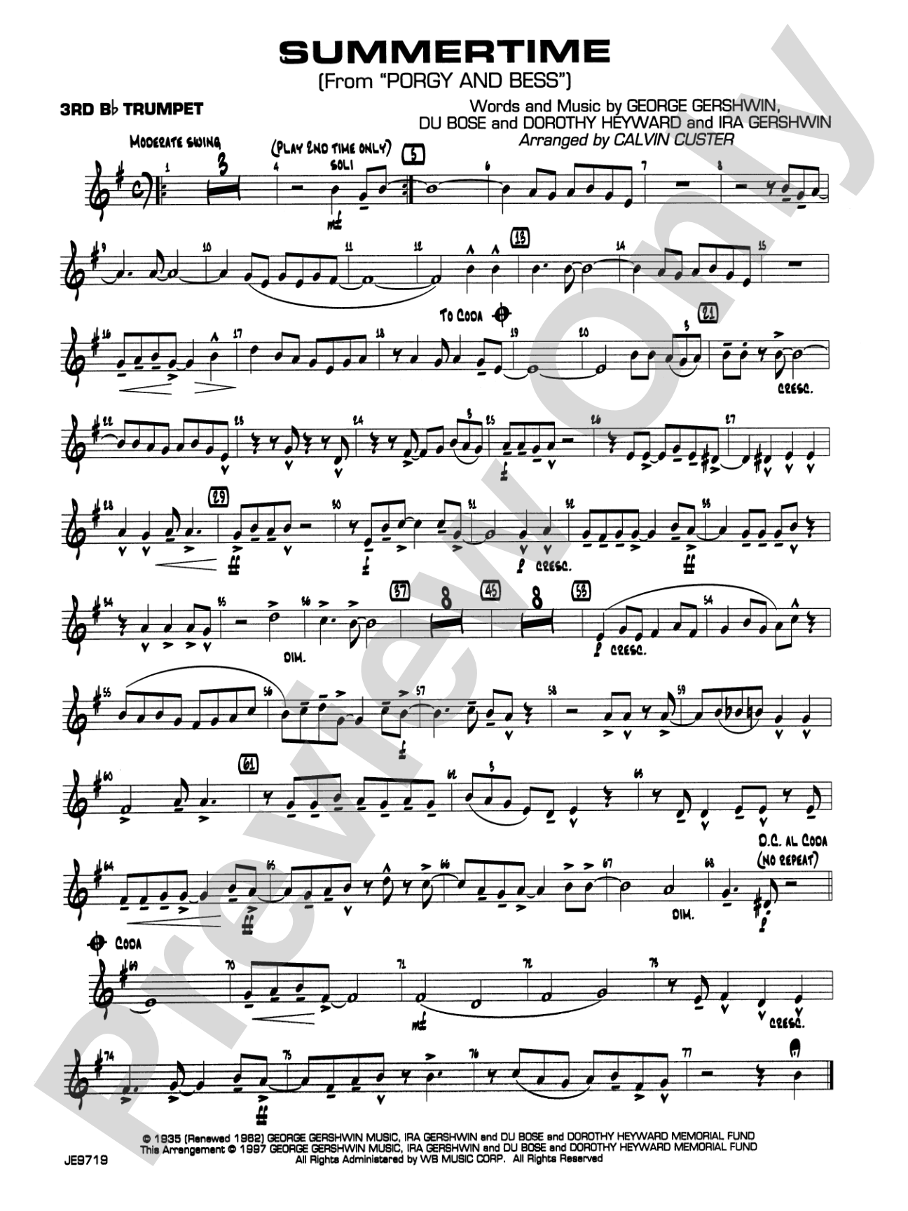 Summertime (from Porgy and Bess®): 3rd B-flat Trumpet