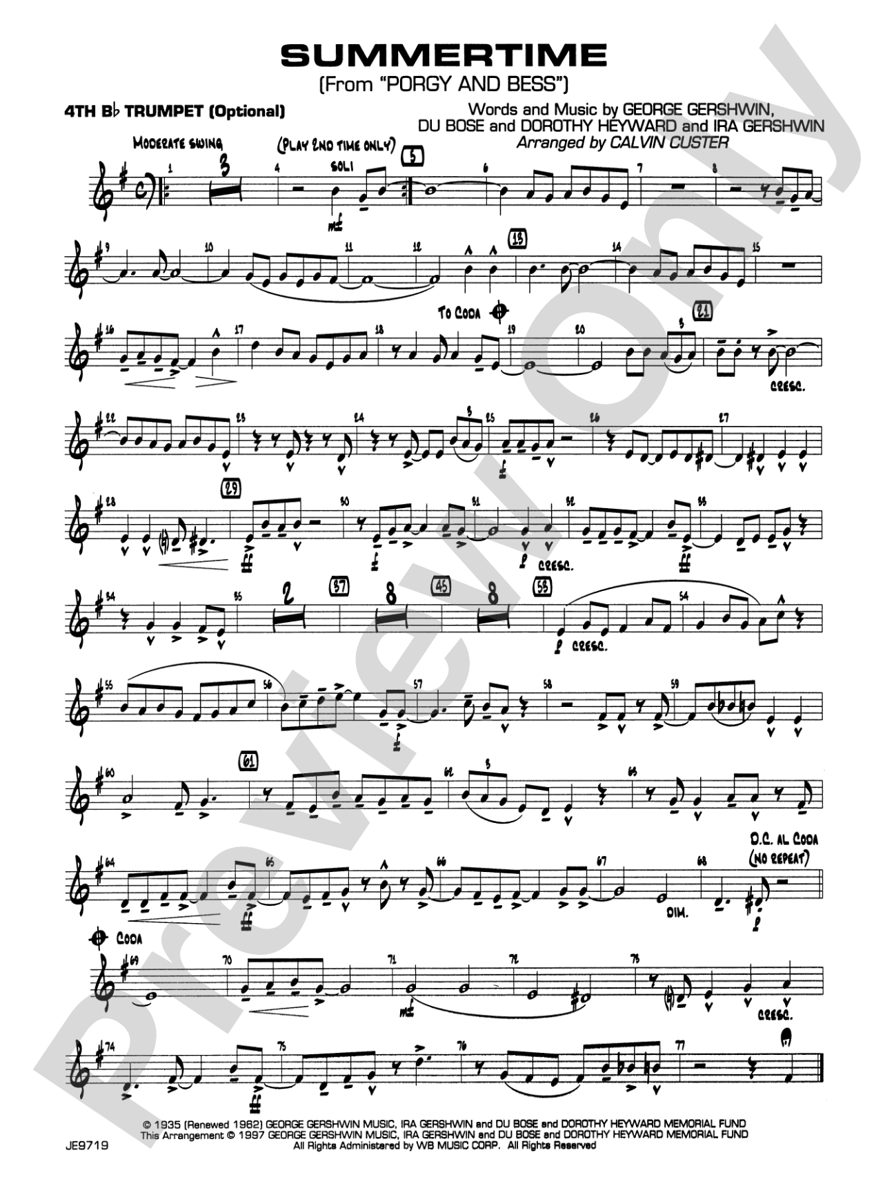Summertime (from Porgy and Bess®): 4th B-flat Trumpet