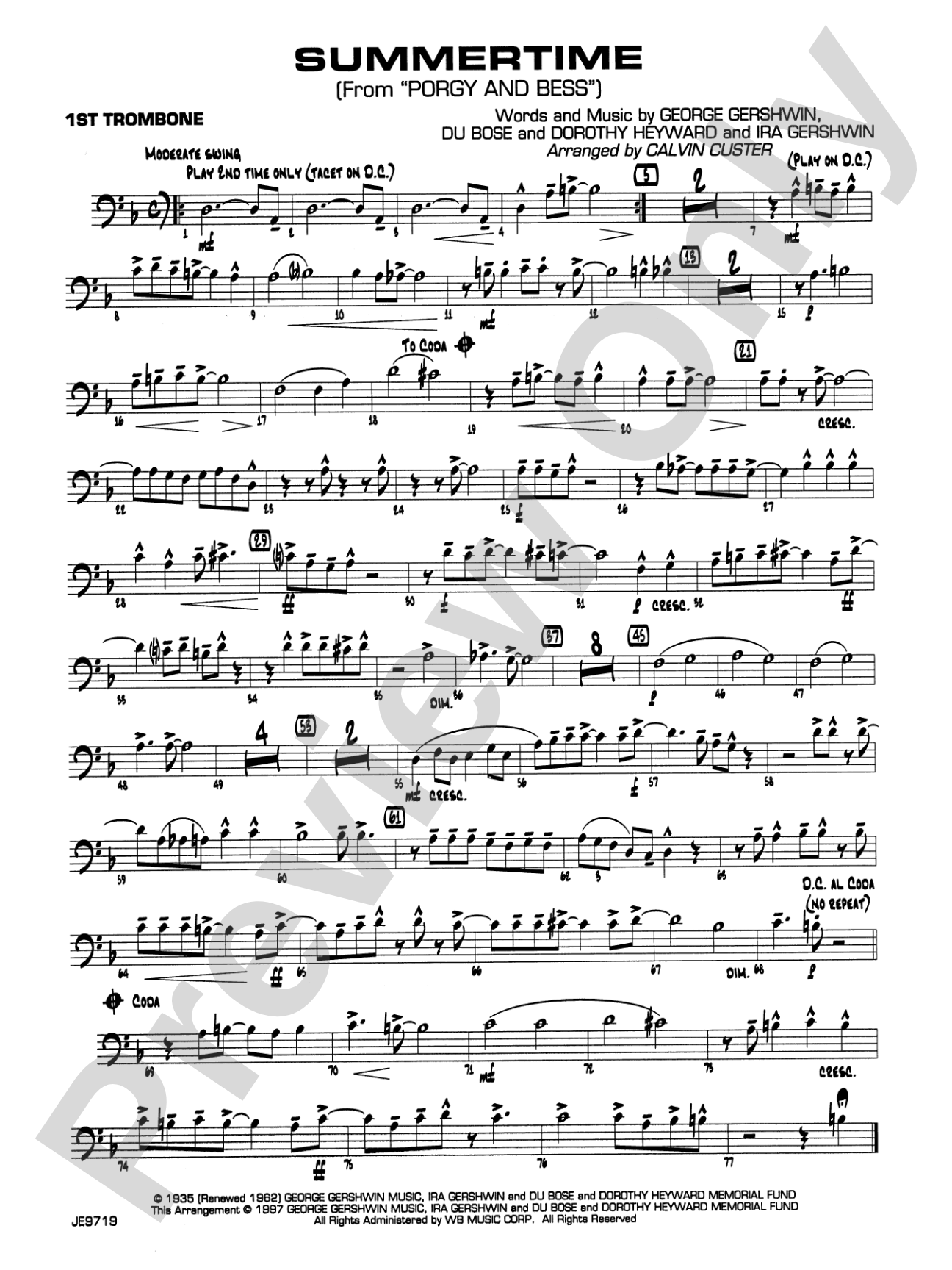 Summertime (from Porgy and Bess®): 1st Trombone
