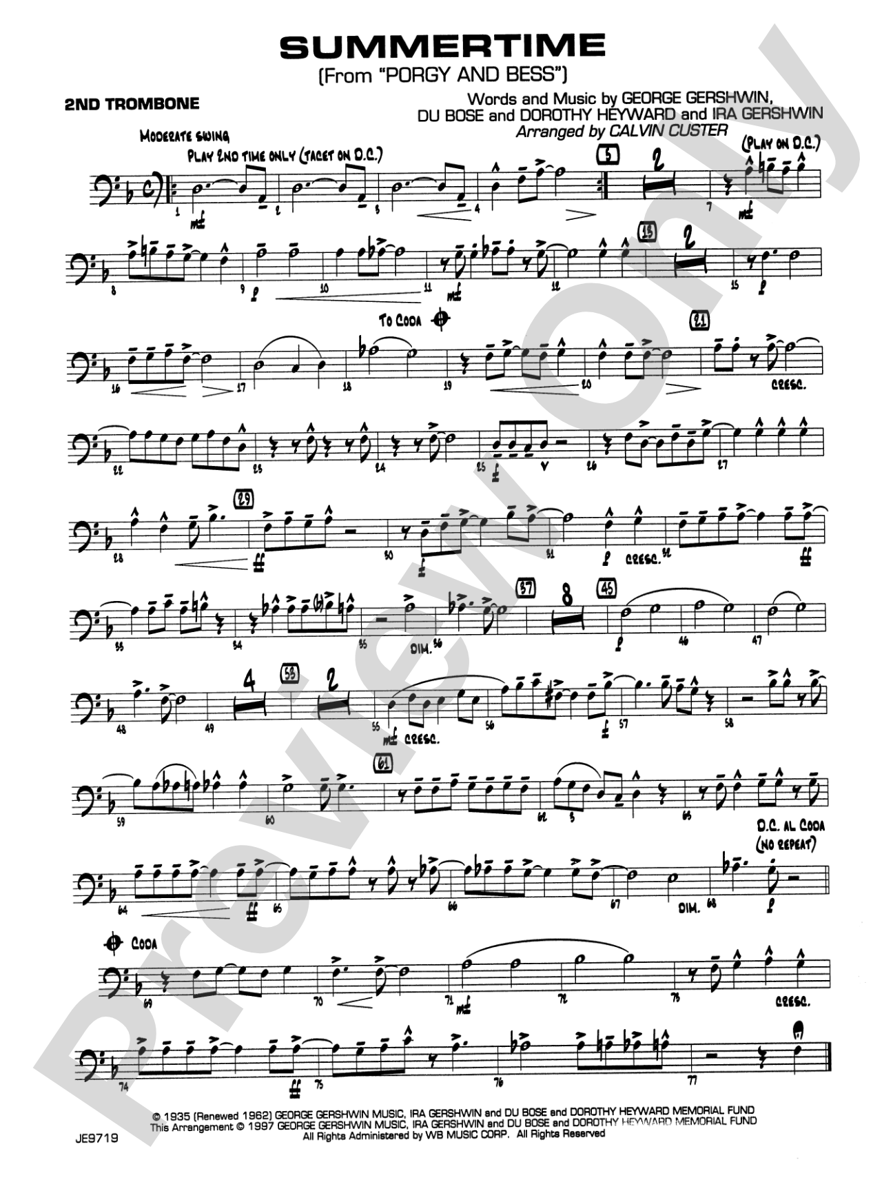 Summertime (from Porgy and Bess®): 2nd Trombone