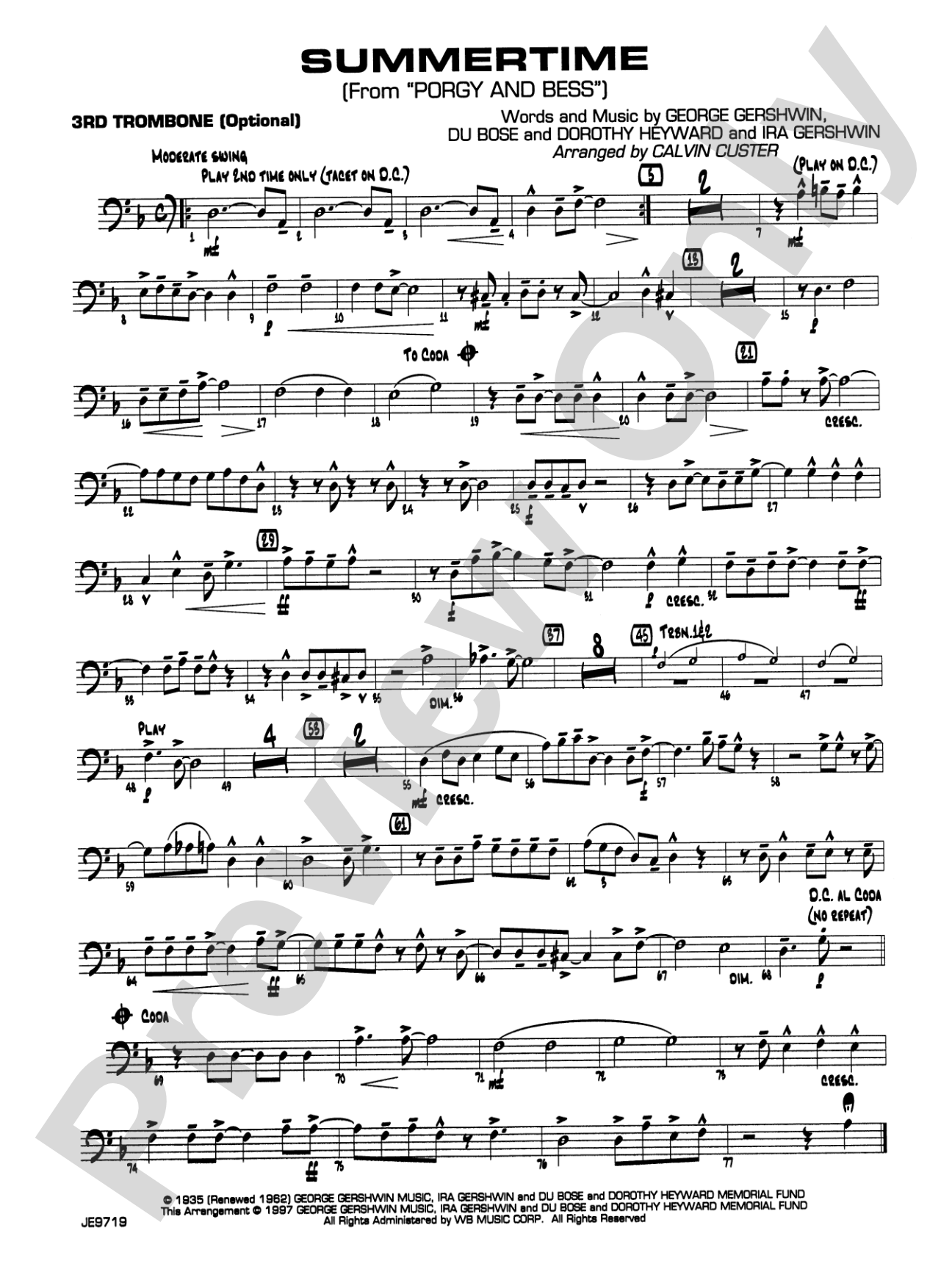 Summertime (from Porgy and Bess®): 3rd Trombone