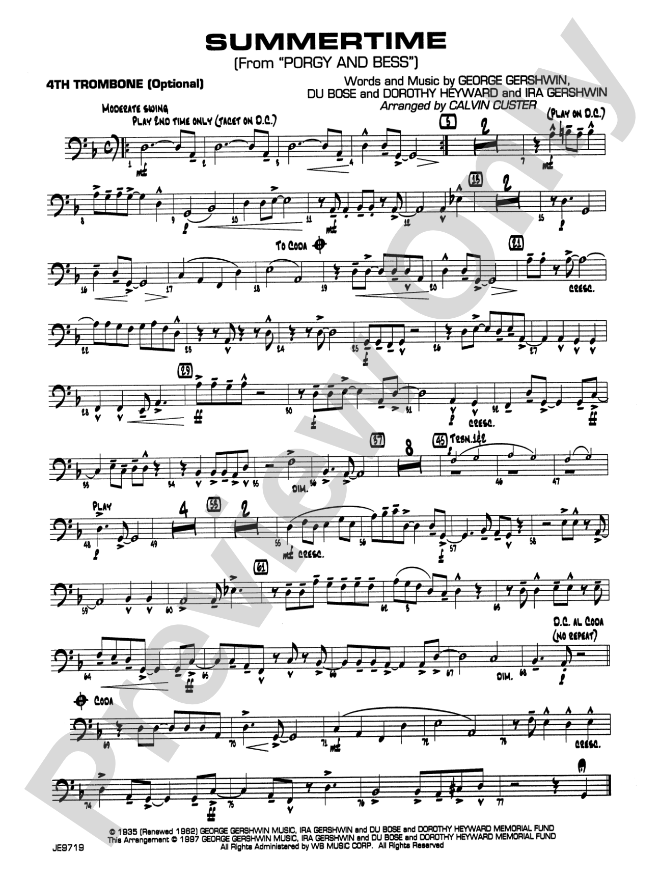 Summertime (from Porgy and Bess®): 4th Trombone