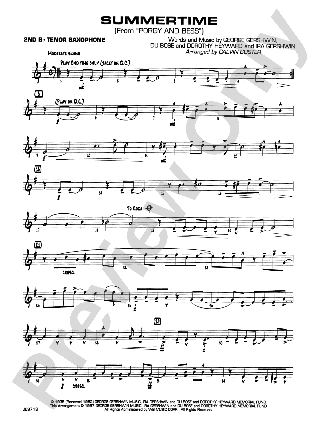 Summertime (from Porgy and Bess®): 2nd B-flat Tenor Saxophone