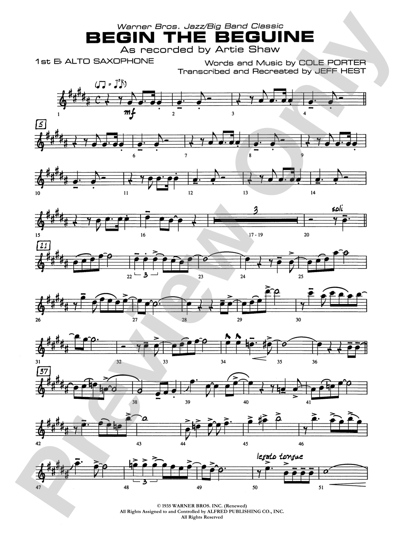 Begin the Beguine: E-flat Alto Saxophone