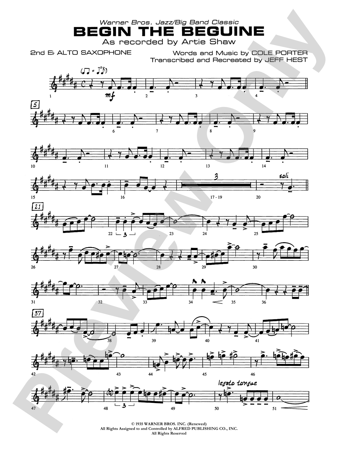 Begin the Beguine: 2nd E-flat Alto Saxophone
